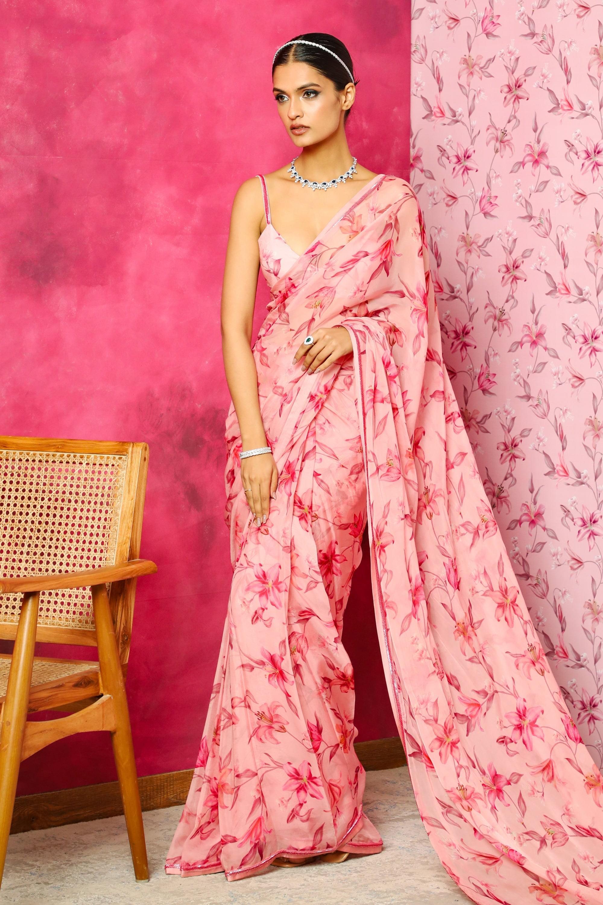 RAKULPREET SINGH IN ALIYA PINK FLORAL PRINTED HANDCRAFTED ORGANZA SAREE