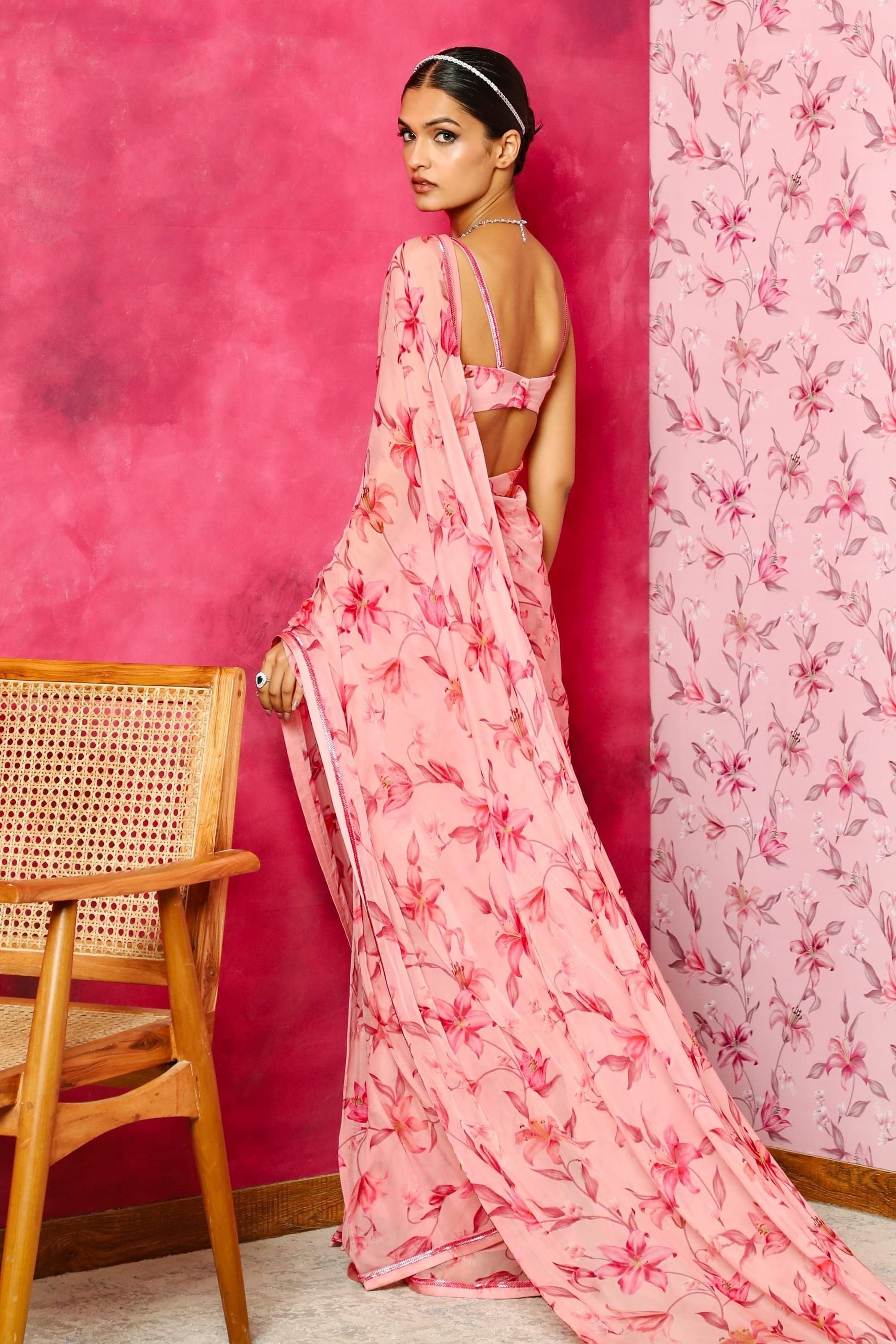 RAKULPREET SINGH IN ALIYA PINK FLORAL PRINTED HANDCRAFTED ORGANZA SAREE