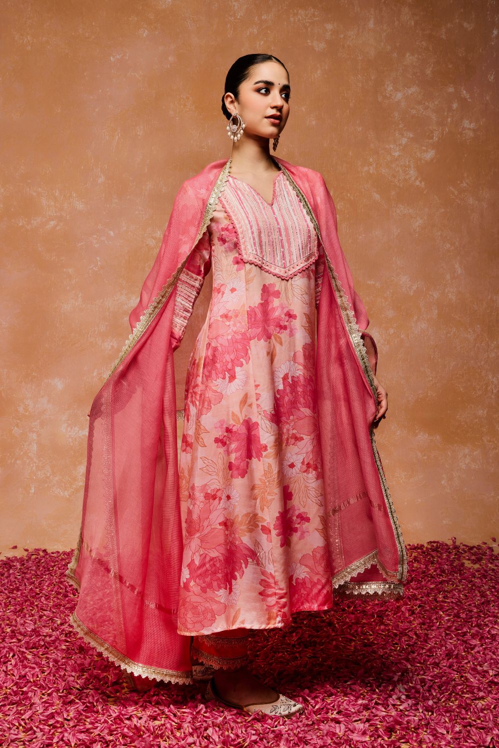 BAHARA PINK HANDCRAFTED A-LINE KURTA SET