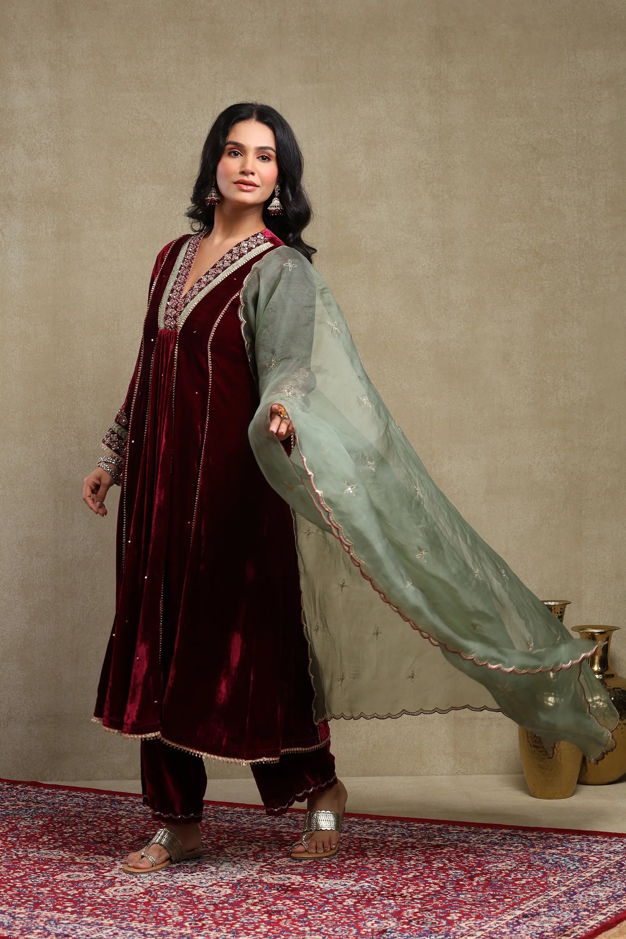 Anam Plum Embroidered Kurta Set