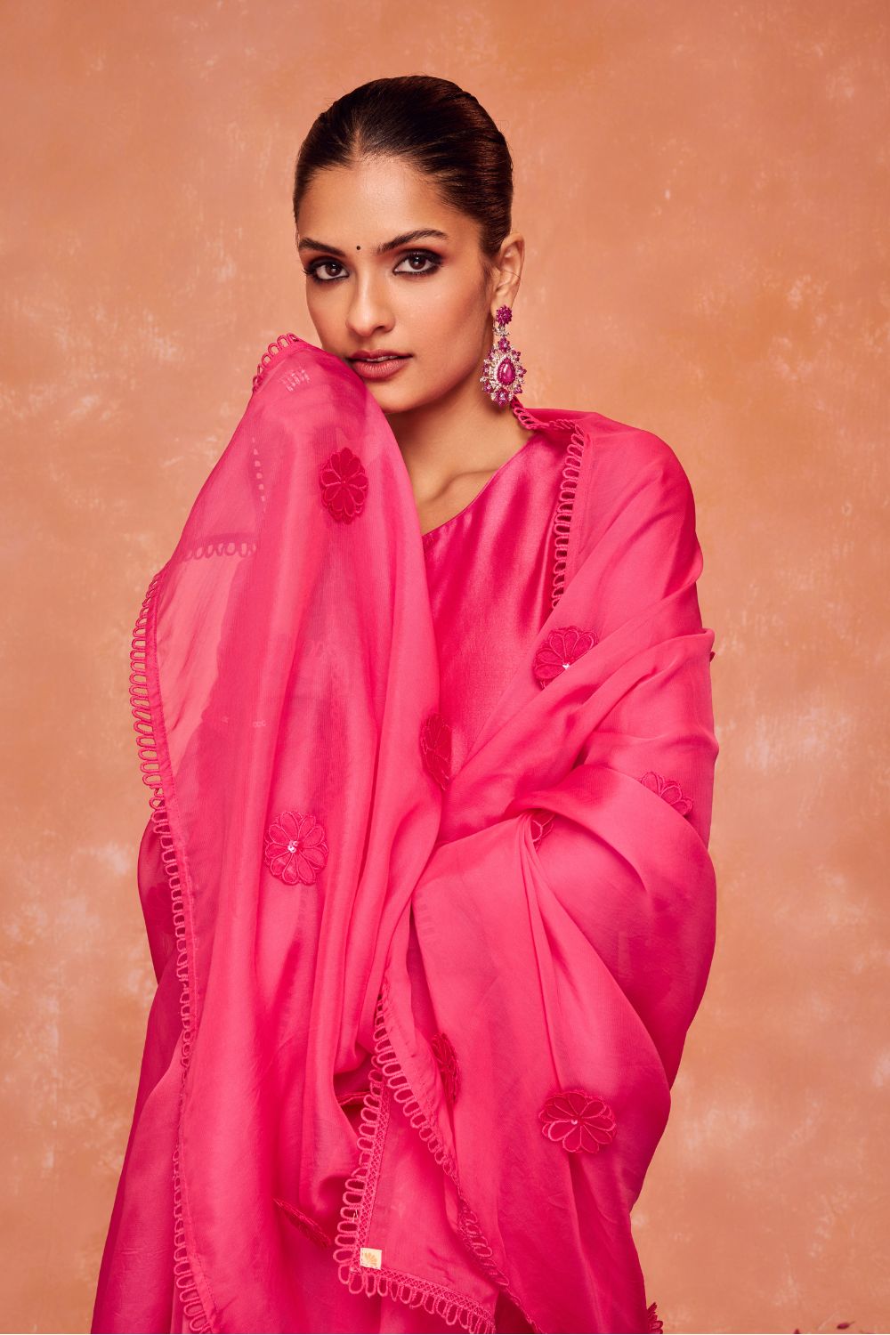 KYRA PINK SILK CHANDERI HANDCRAFTED KURTA SET