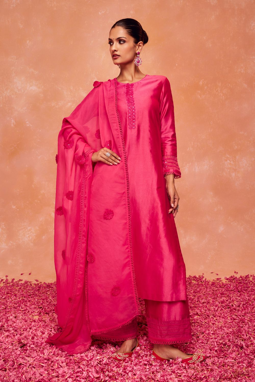 KYRA PINK SILK CHANDERI HANDCRAFTED KURTA SET