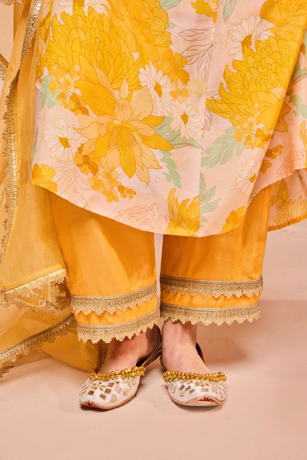 BAHARA YELLOW HANDCRAFTED A-LINE KURTA SET