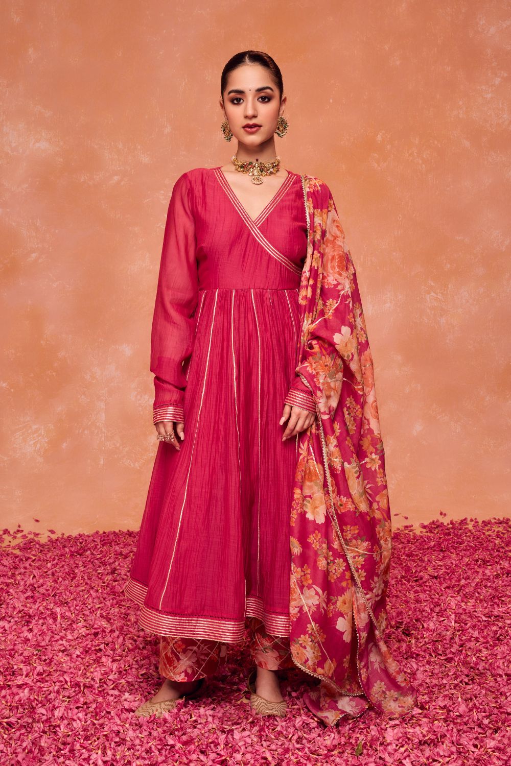 Dohr | Pink finest cotton silk chanderi anarkali with dupatta