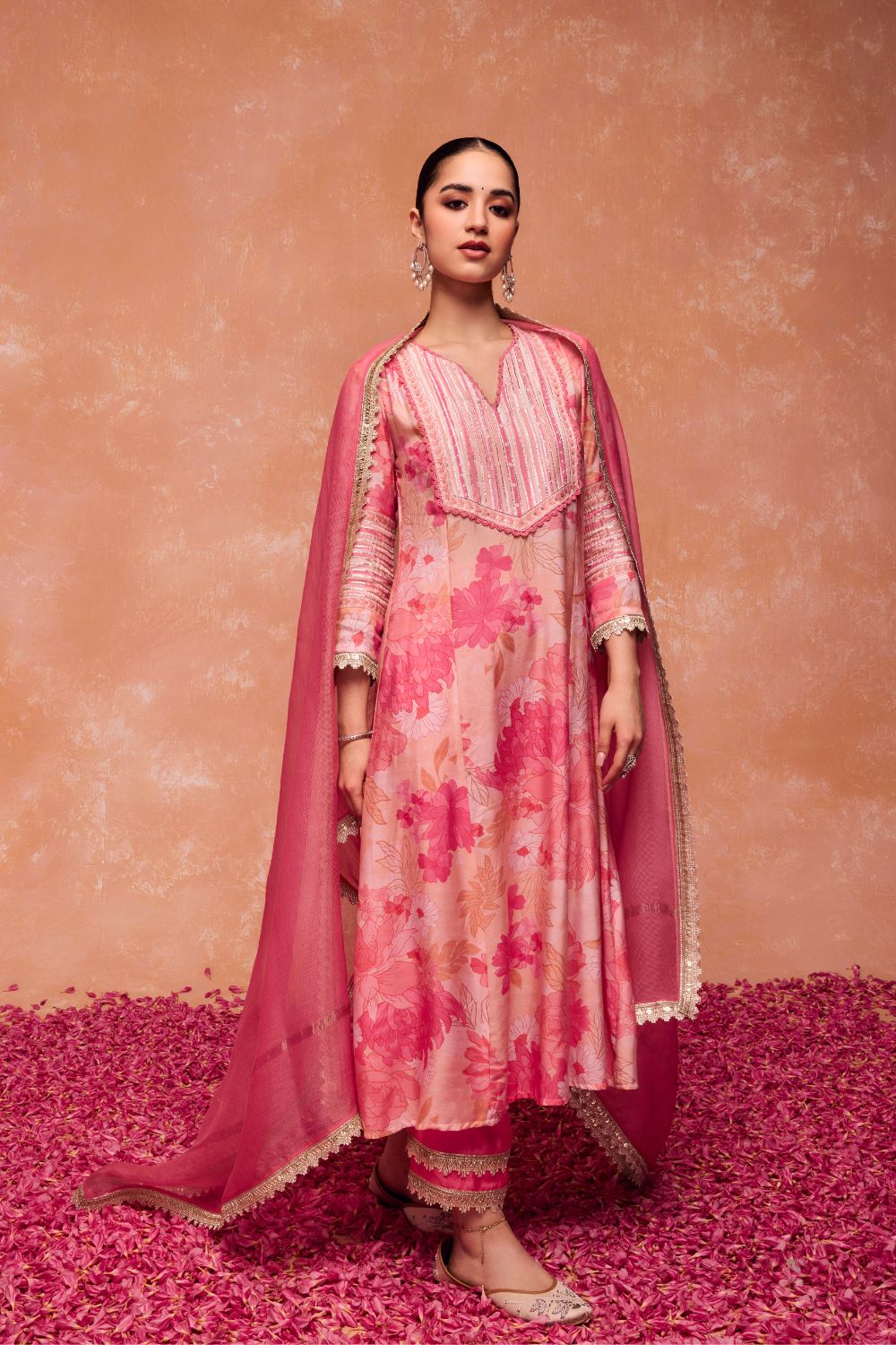 BAHARA PINK HANDCRAFTED A-LINE KURTA SET