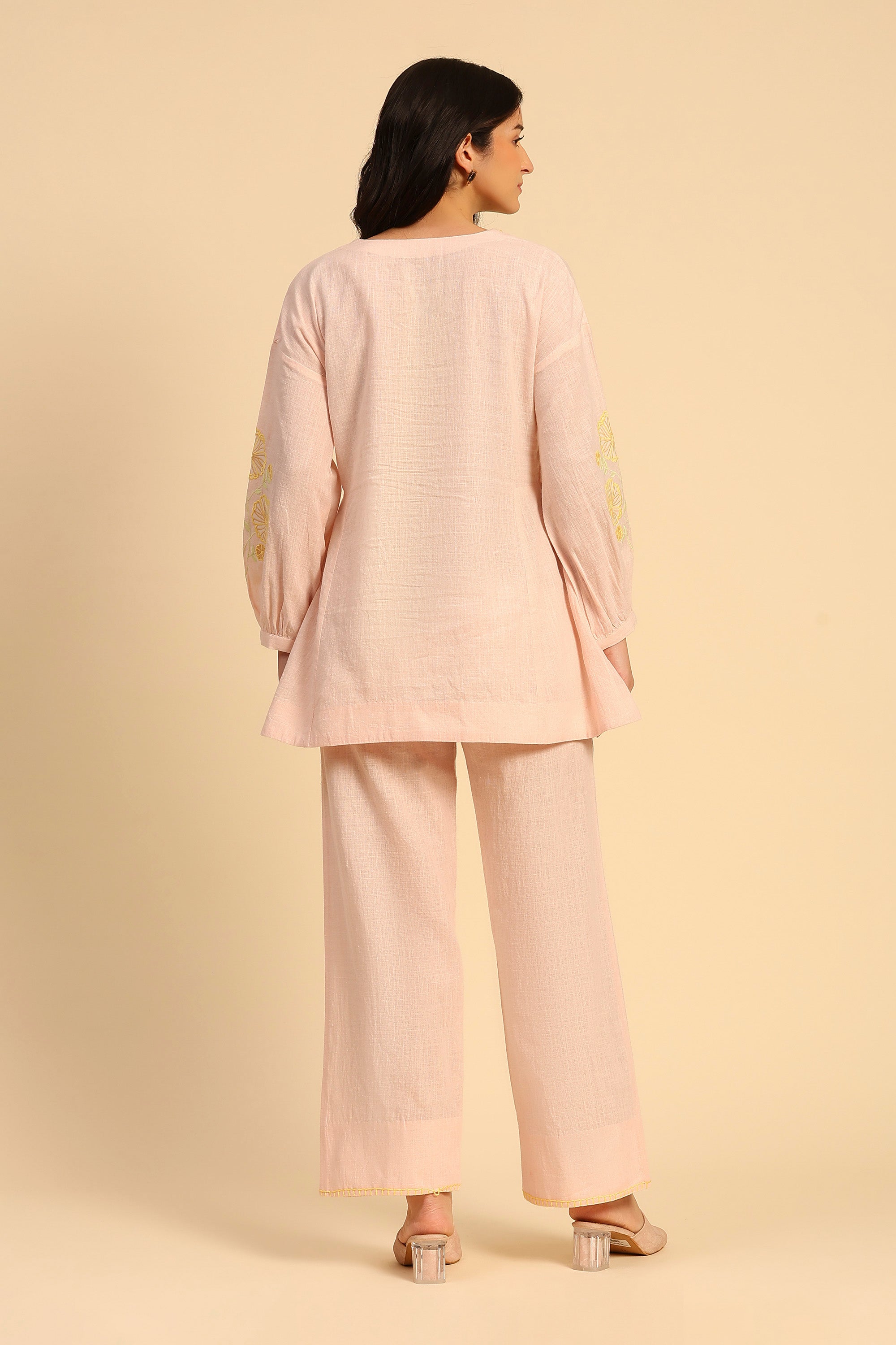 Alaya Soft Pink Embroidered Handcrafted Cotton Linen Co-ord Set