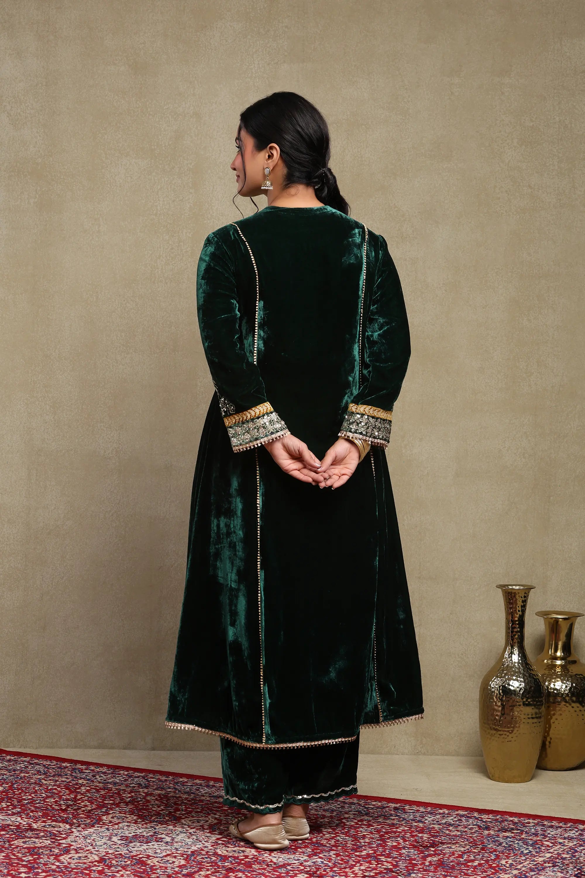 Anam Forest Green Embroidered Kurta Set
