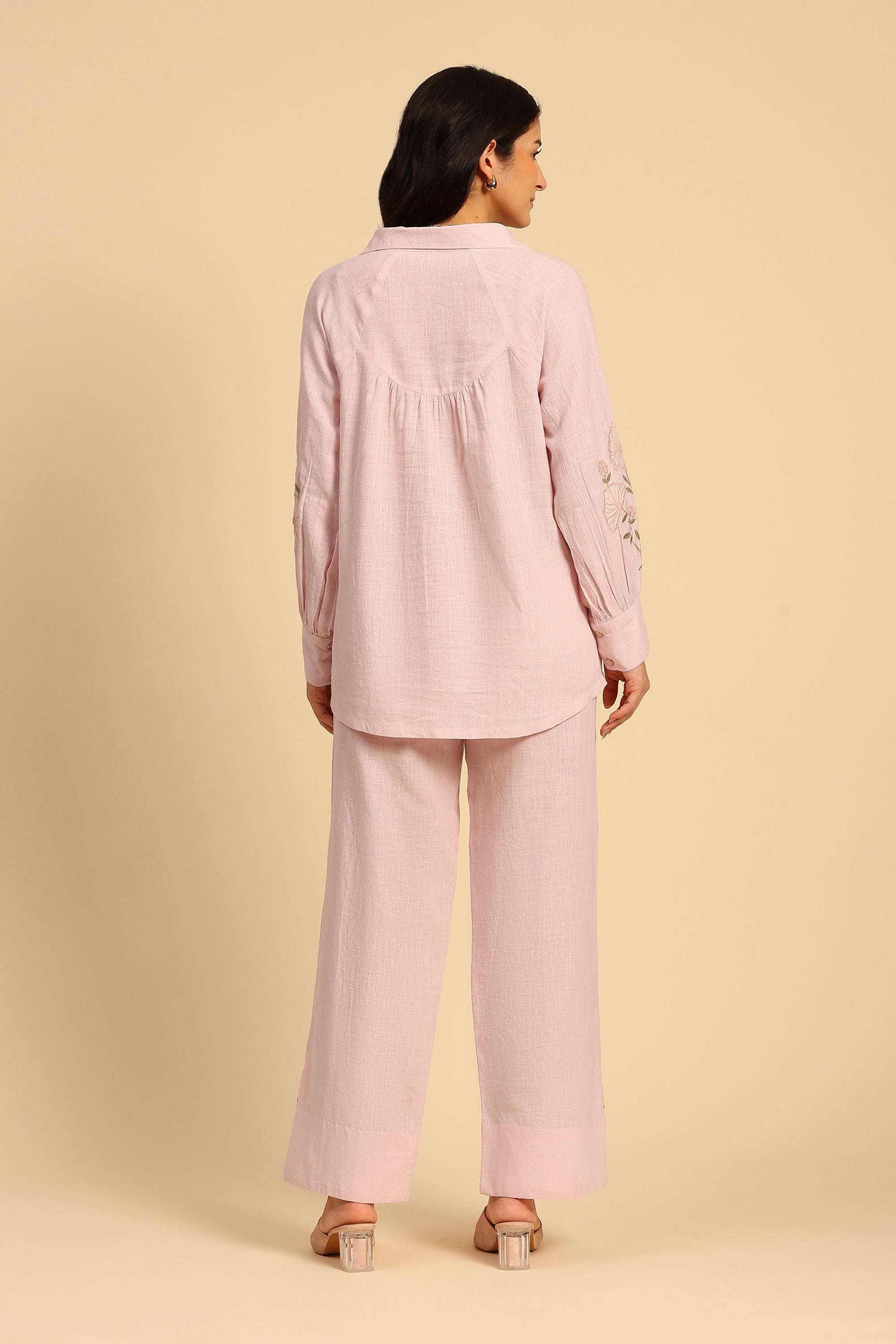 Raya Pink Embroidered Handcrafted Cotton Linen Co-ord Set