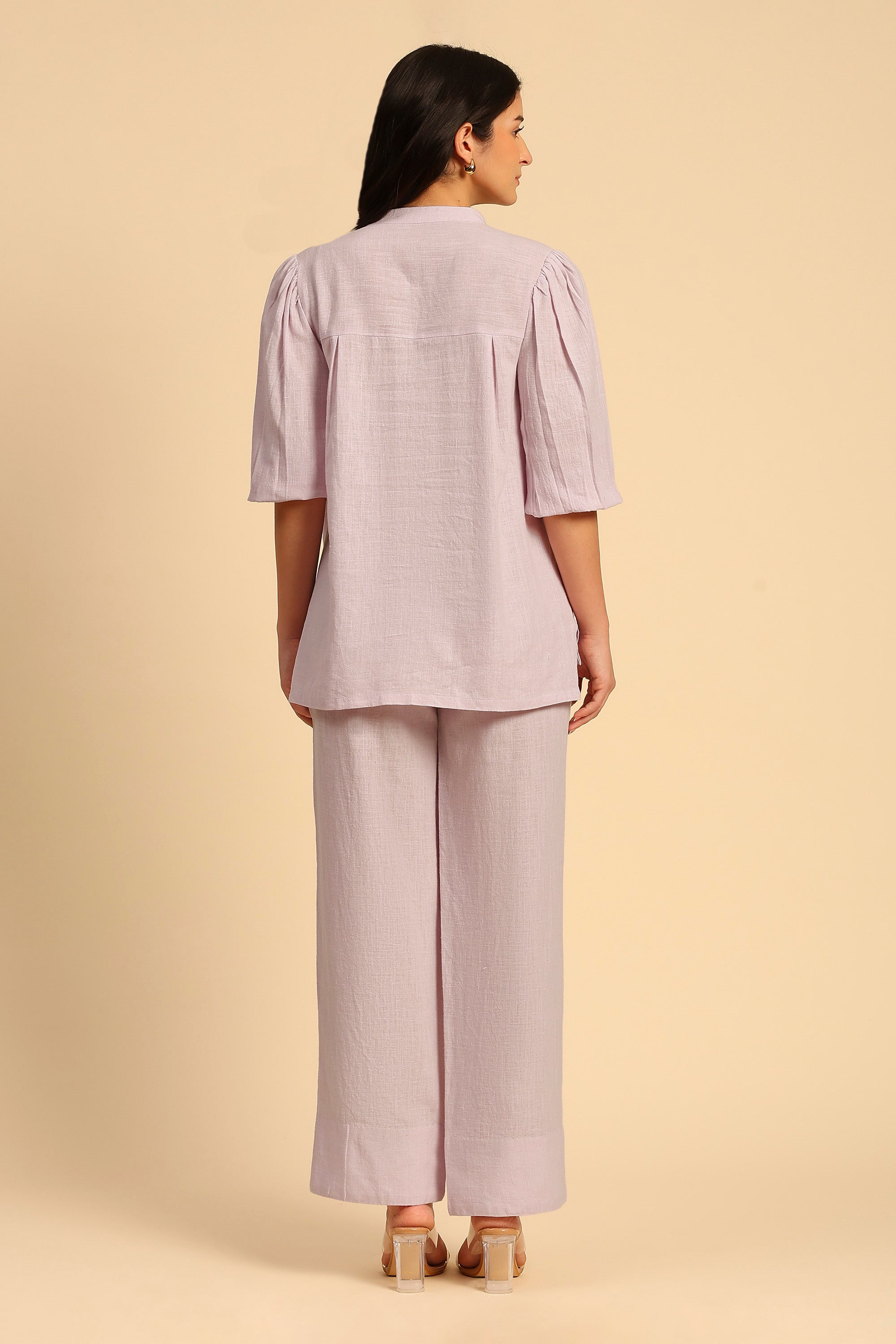 Daphne Light Purple Embroidered Handcrafted Cotton Linen Co-ord Set: