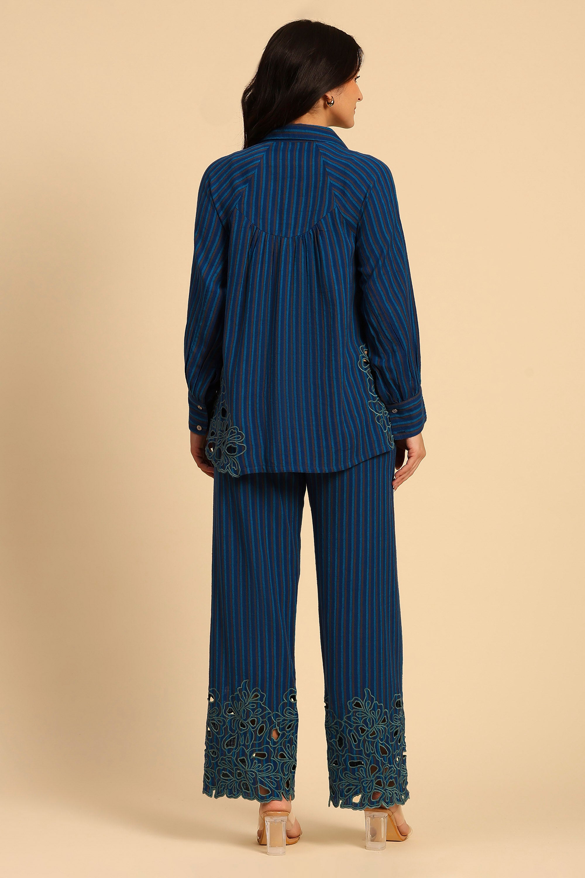 Avya Blue Embroidered Yarn Dyed Handcrafted Co-ord Set