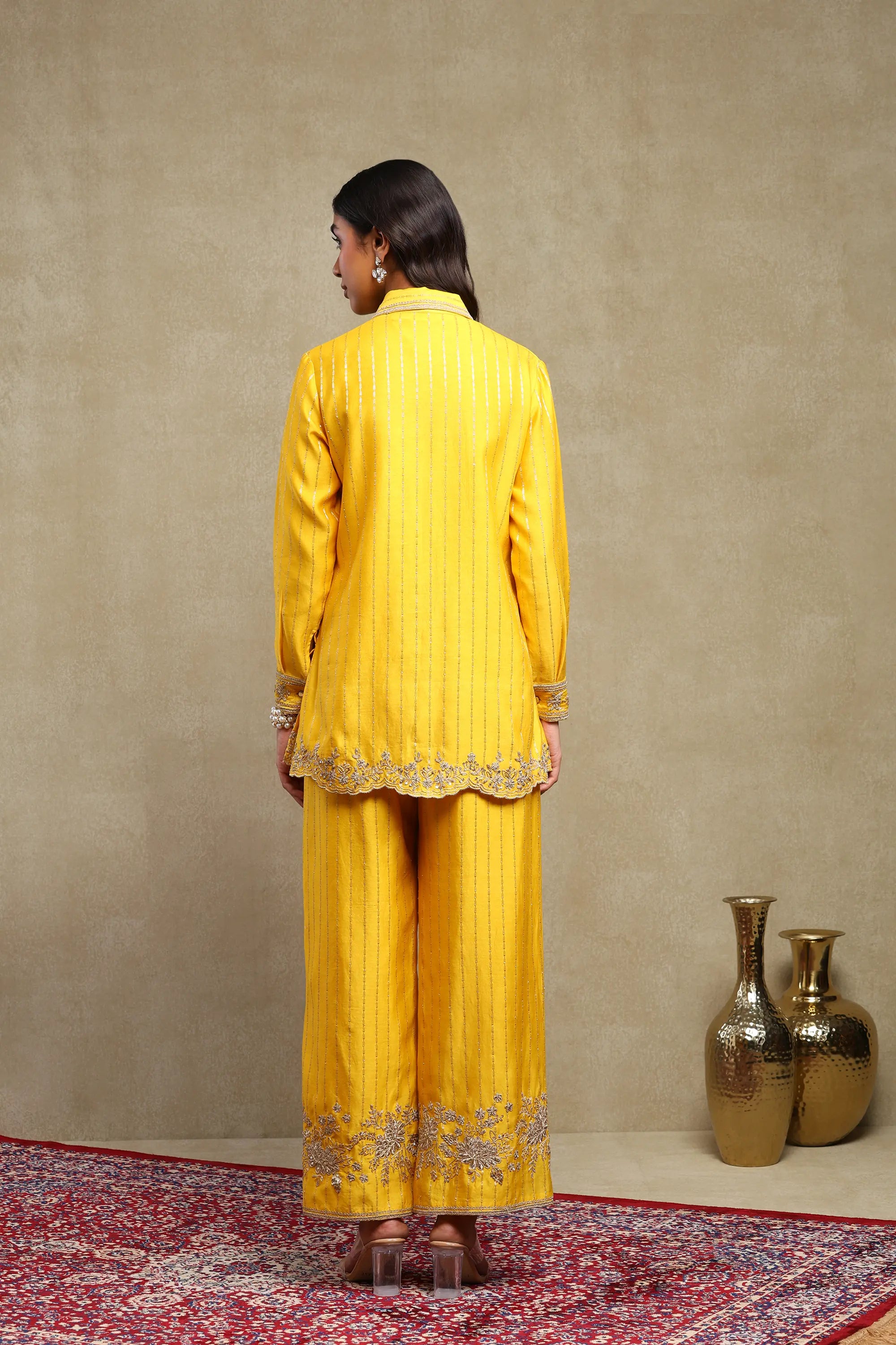 Aarvi Mango Yellow Hand Embroidered Banarasi Zari Co-Ord Set