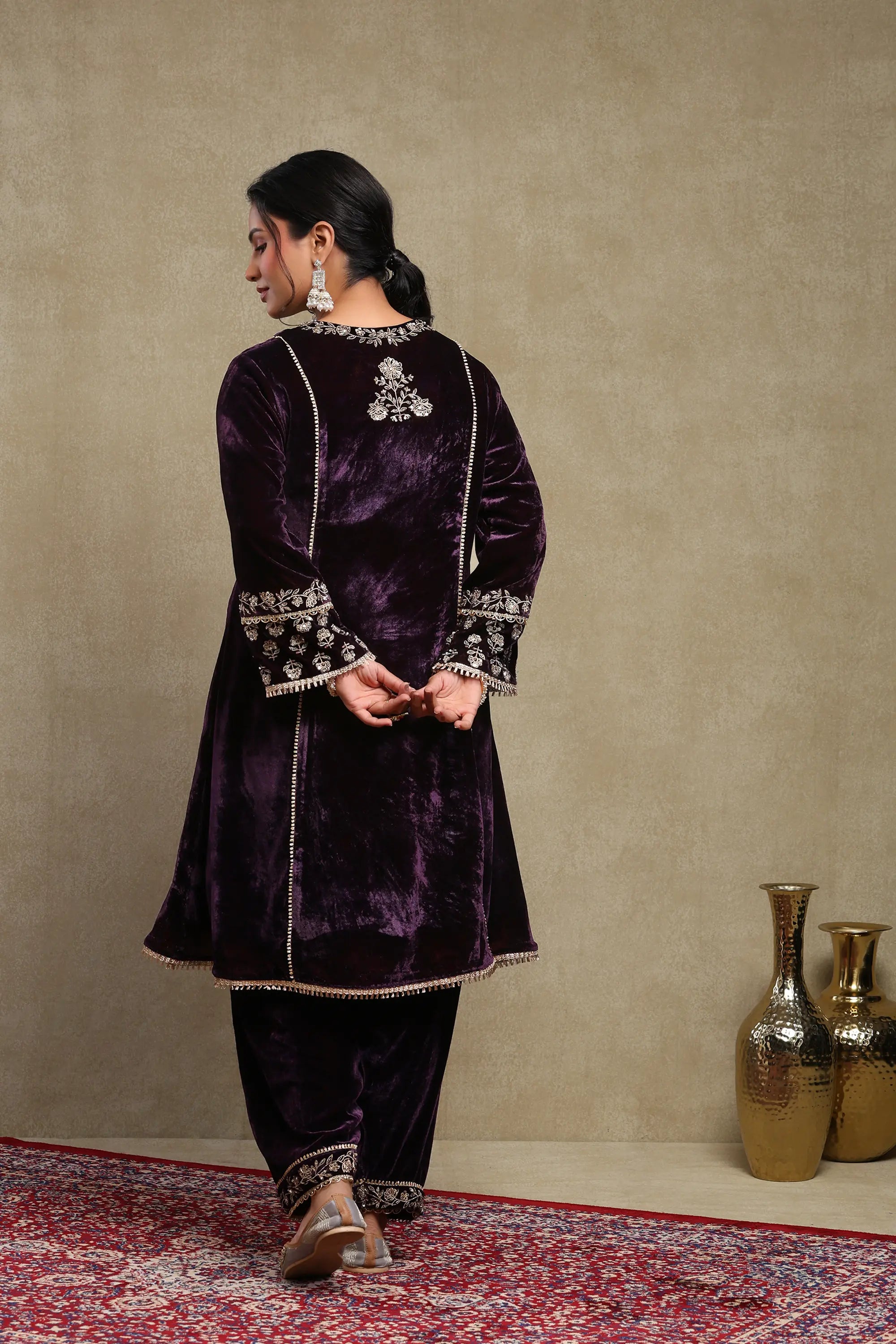 Raabta Purple Embroidered Silk Velvet Kurta Set