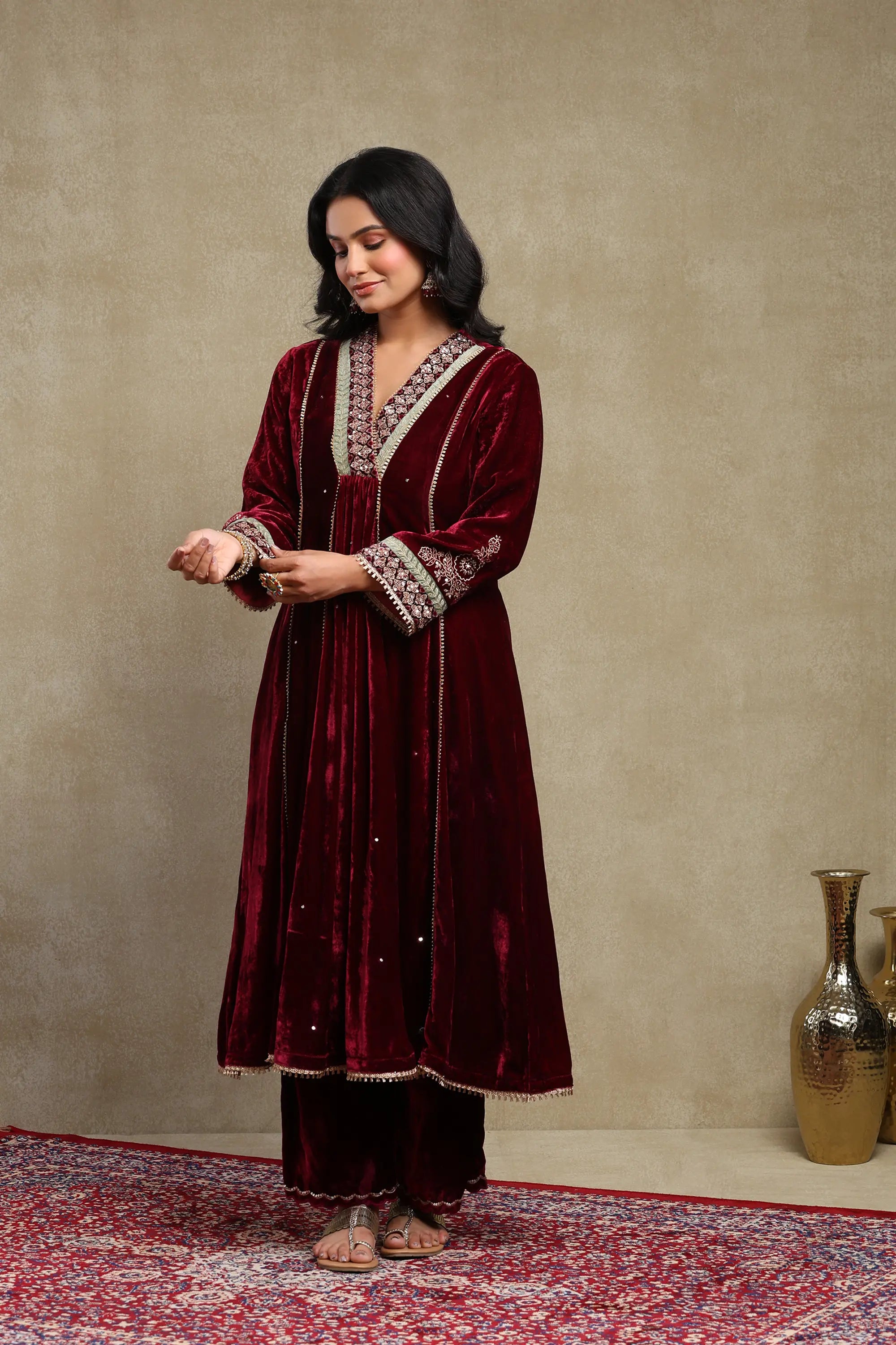 Anam Plum Embroidered Kurta Set