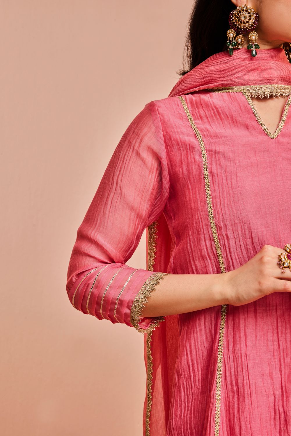 RUMI PINK COTTON SILK CHANDERI KURTA SET