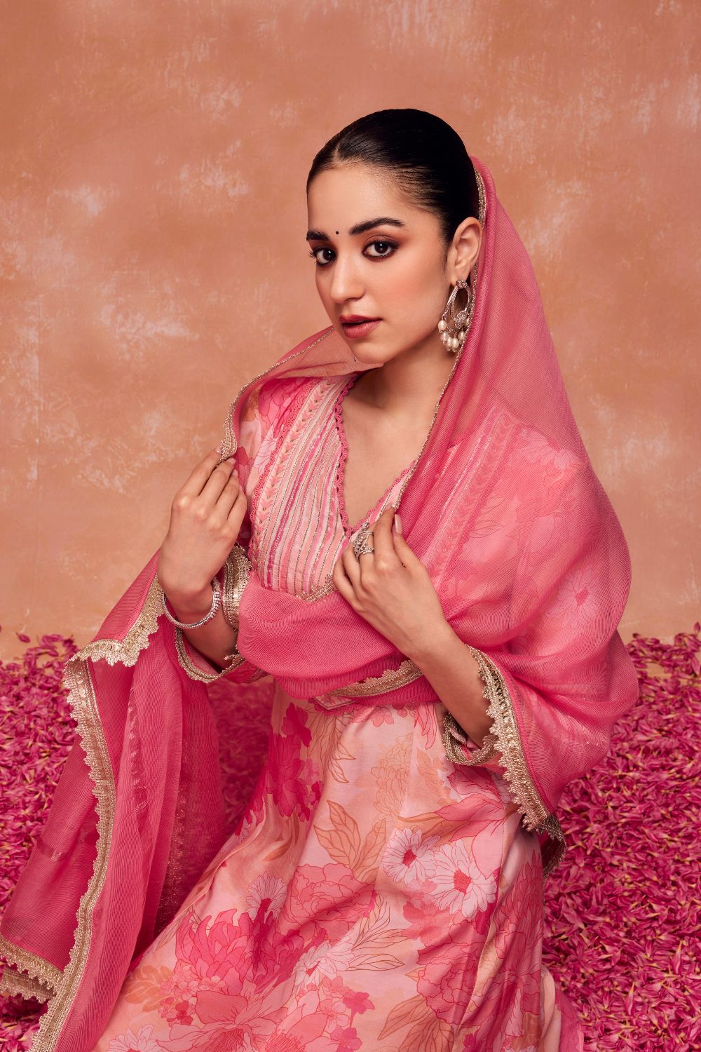 BAHARA PINK HANDCRAFTED A-LINE KURTA SET