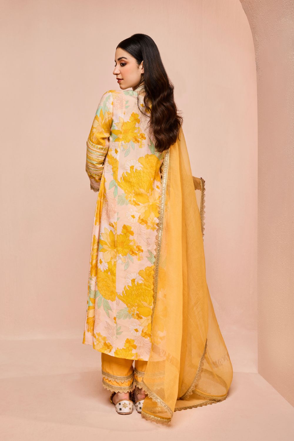 BAHARA YELLOW HANDCRAFTED A-LINE KURTA SET