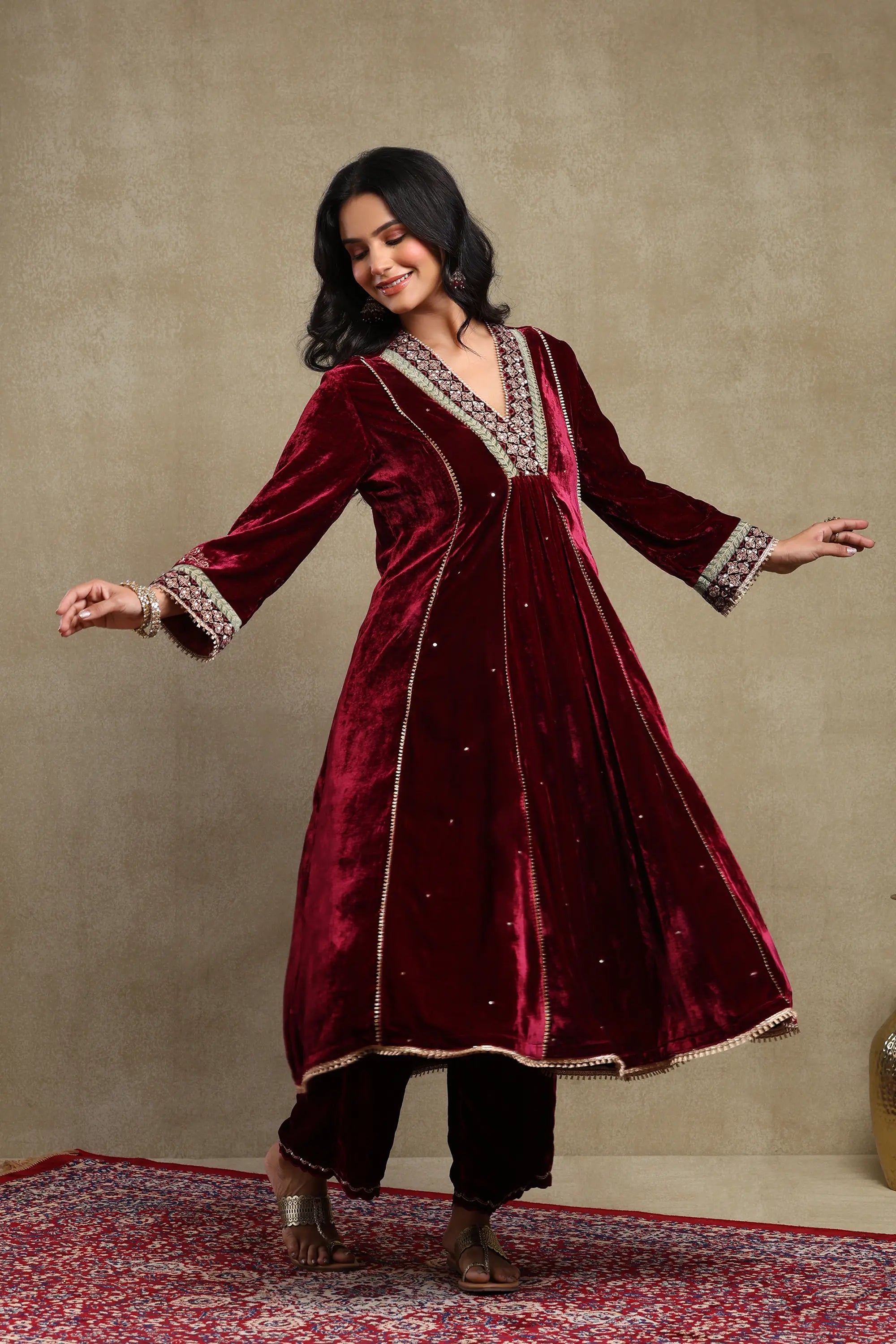 Anam Plum Embroidered Kurta Set