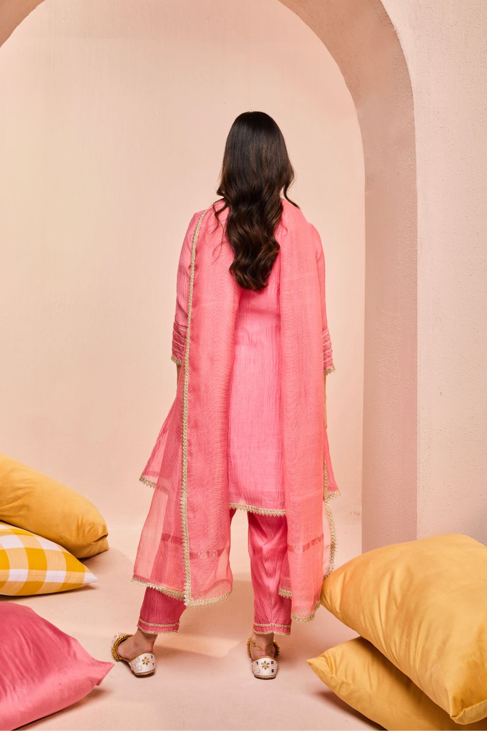 RUMI PINK COTTON SILK CHANDERI KURTA SET