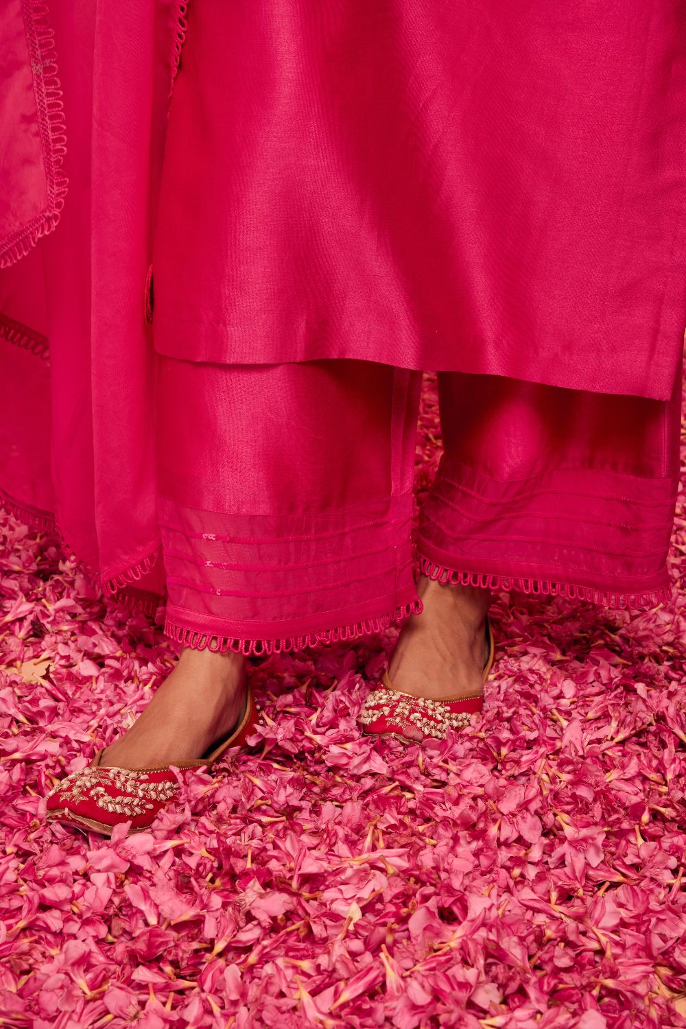 KYRA PINK SILK CHANDERI HANDCRAFTED KURTA SET