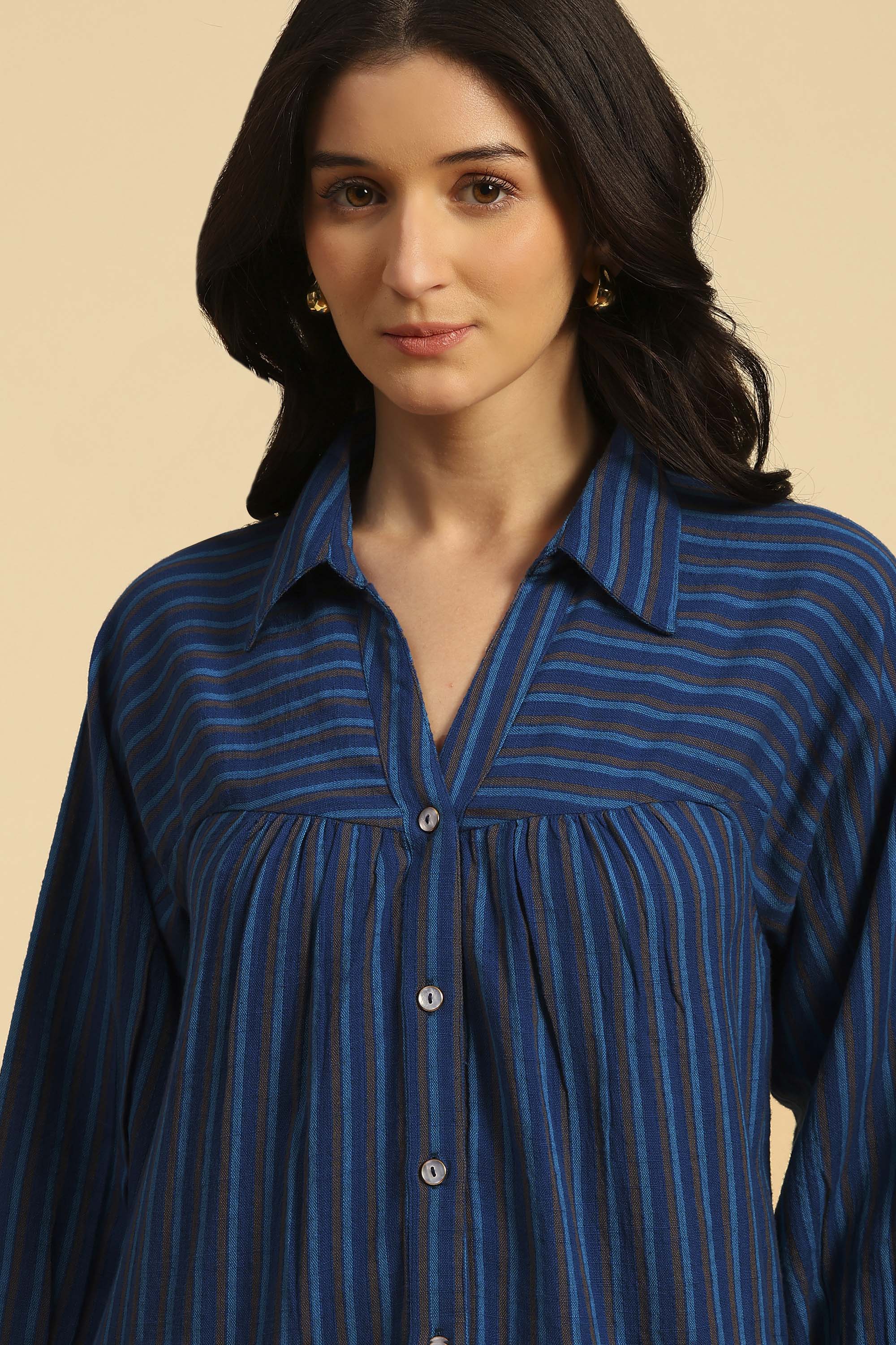 Avya Blue Embroidered Yarn Dyed Handcrafted Co-ord Set