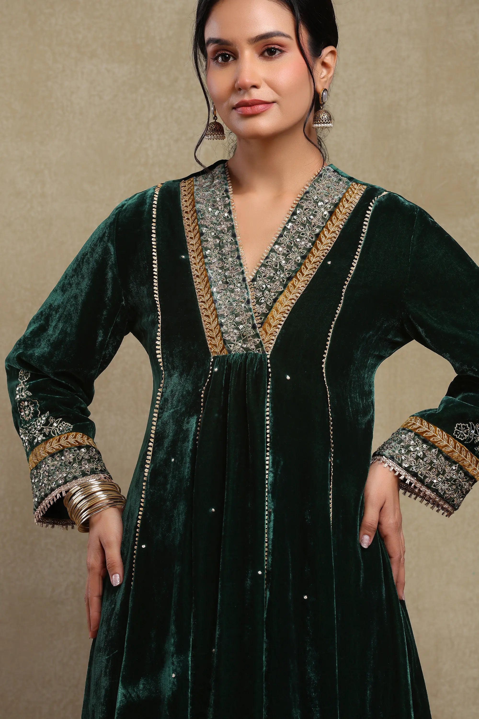 Anam Forest Green Embroidered Kurta Set