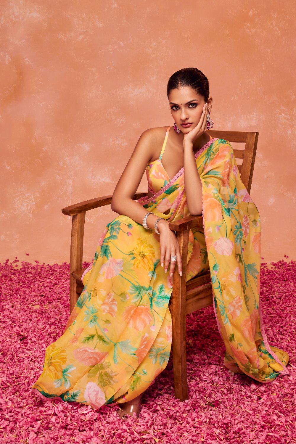 AYANA YELLOW FLORAL PRINTED ORGANZA SAREE