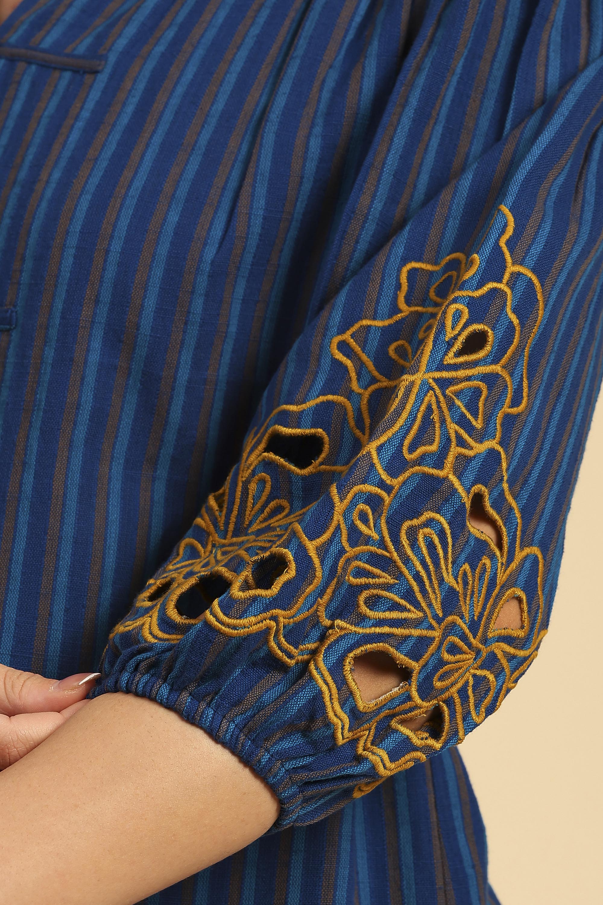 Sama Blue Embroidered Yarn Dyed Handcrafted Co-ord Set