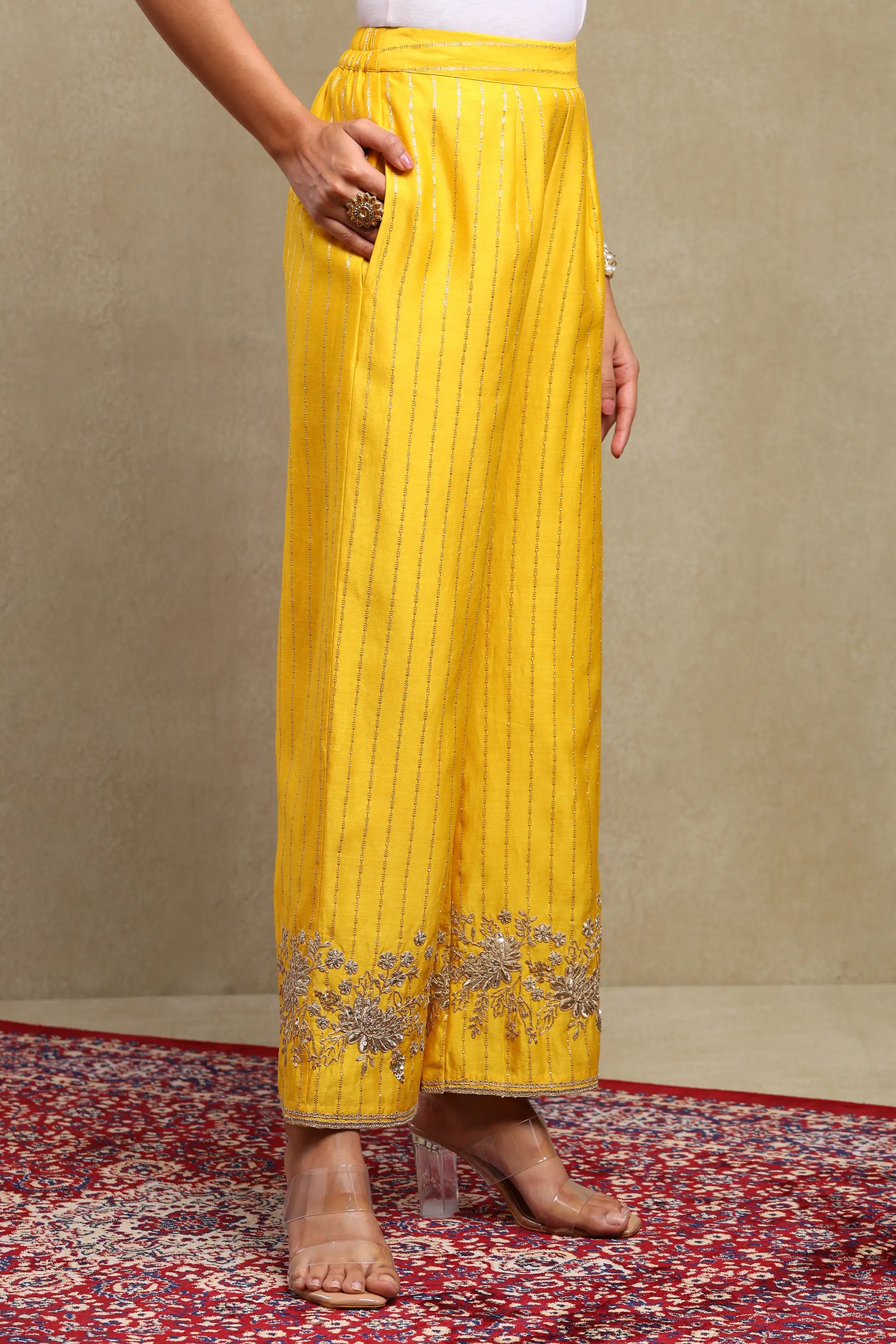 Aarvi Mango Yellow Hand Embroidered Banarasi Zari Co-Ord Set