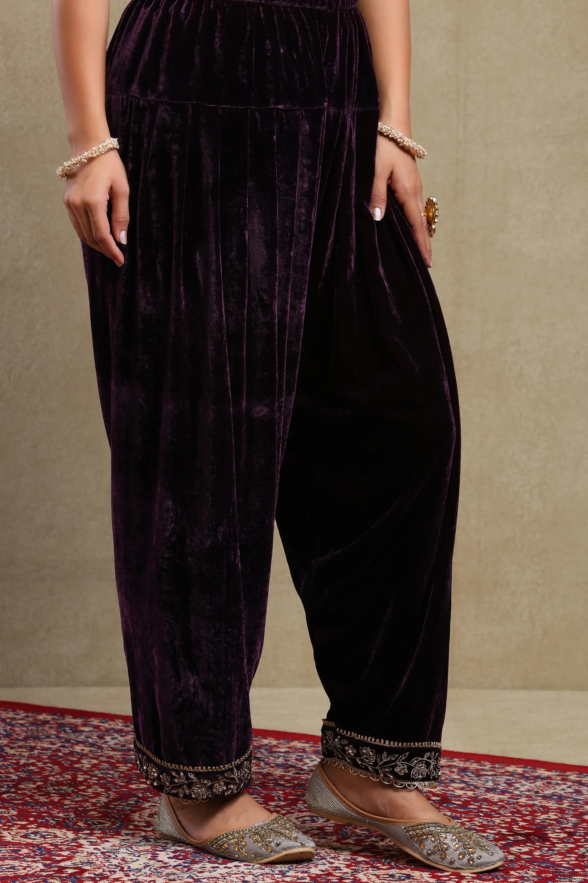 Raabta Purple Embroidered Silk Velvet Kurta Set