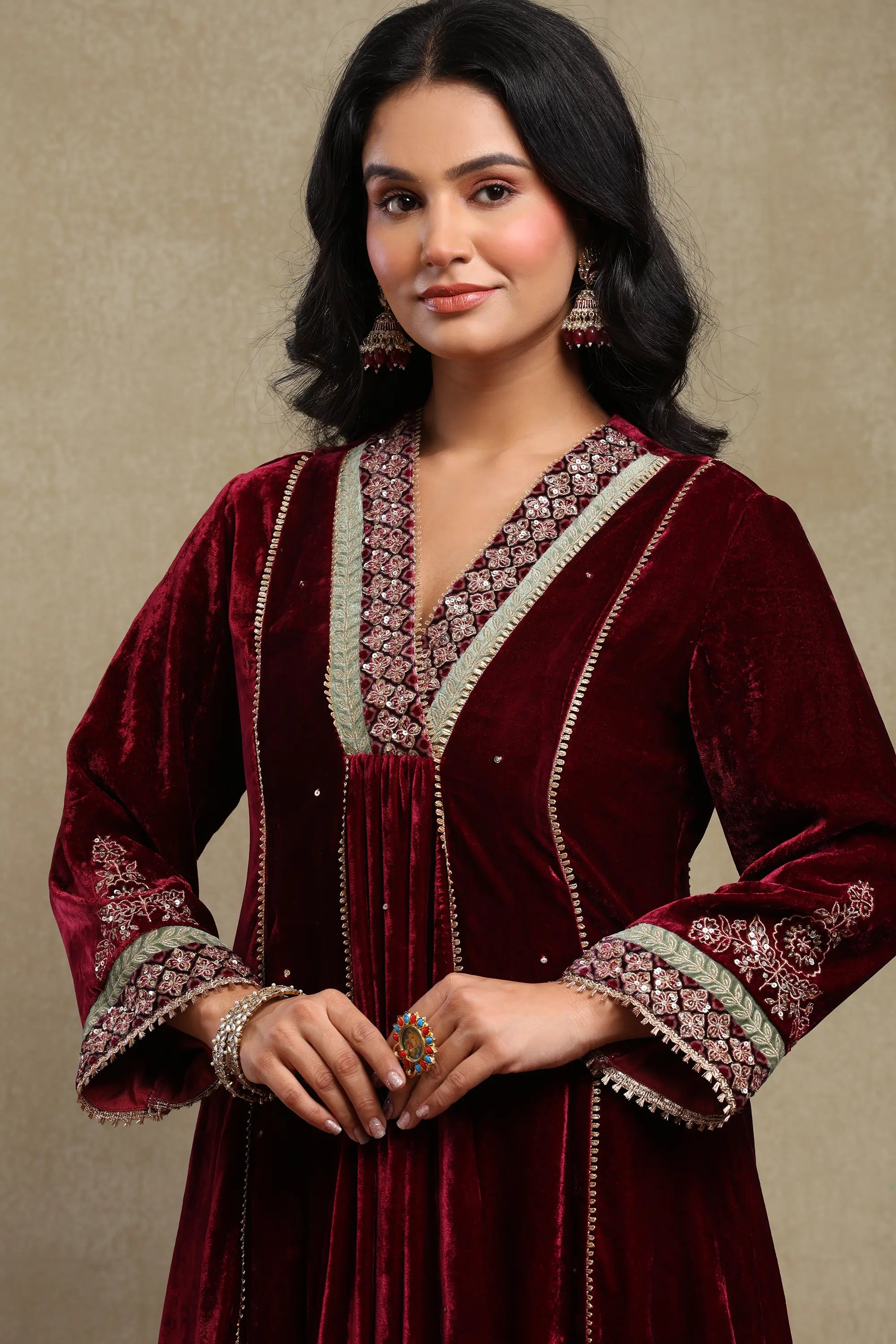 Anam Plum Embroidered Kurta Set