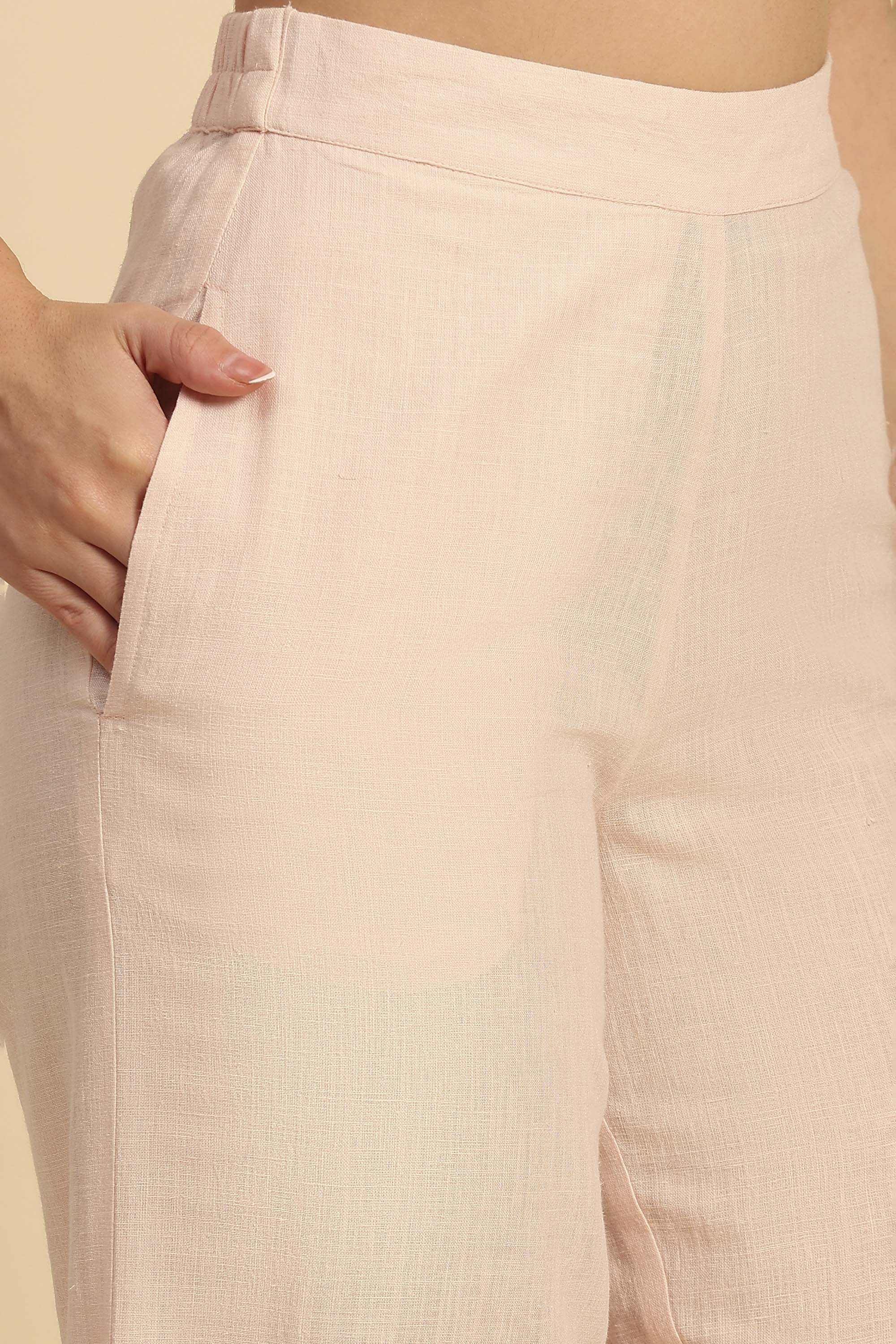 Alaya Soft Pink Embroidered Handcrafted Cotton Linen Co-ord Set