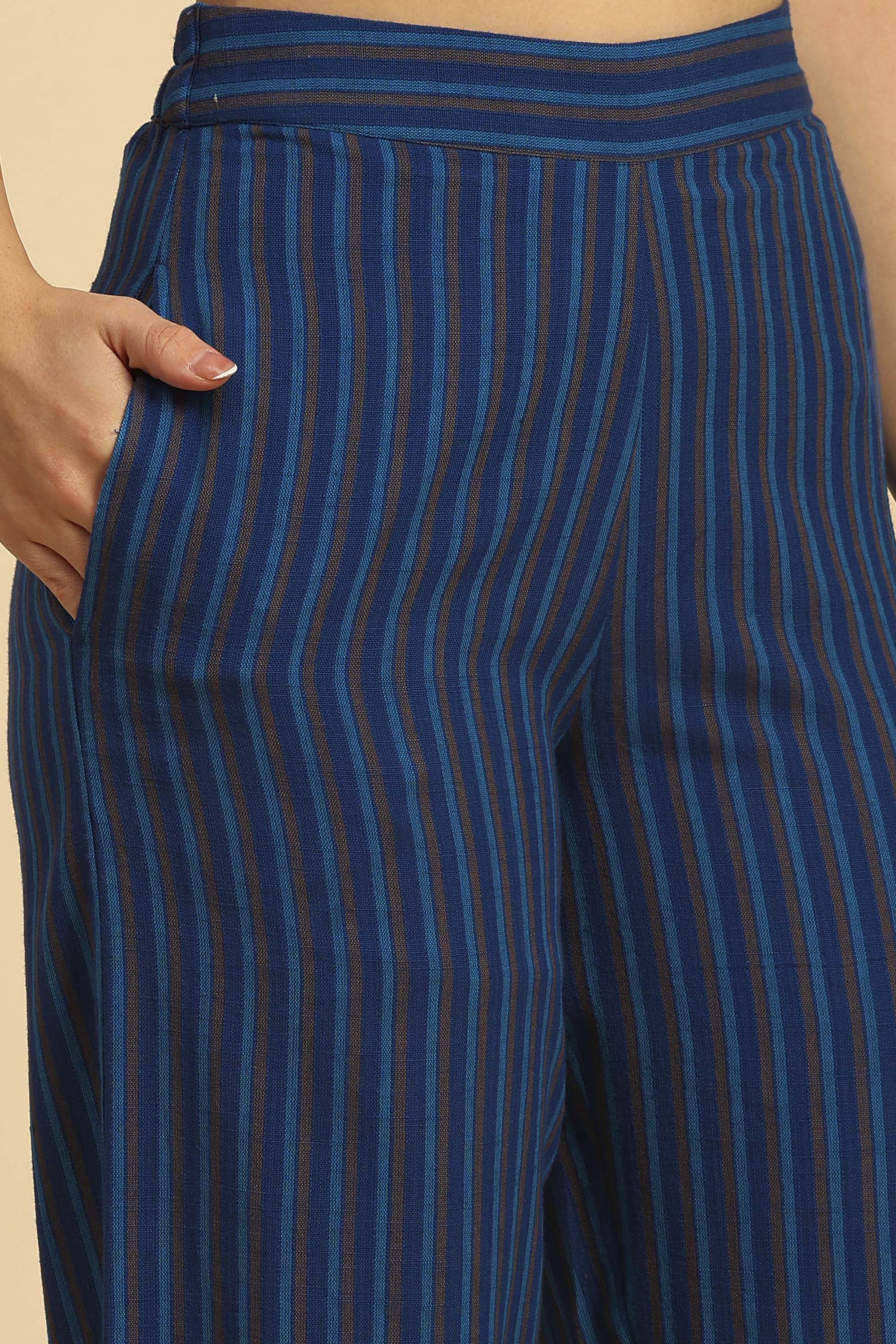 Sama Blue Embroidered Yarn Dyed Handcrafted Co-ord Set