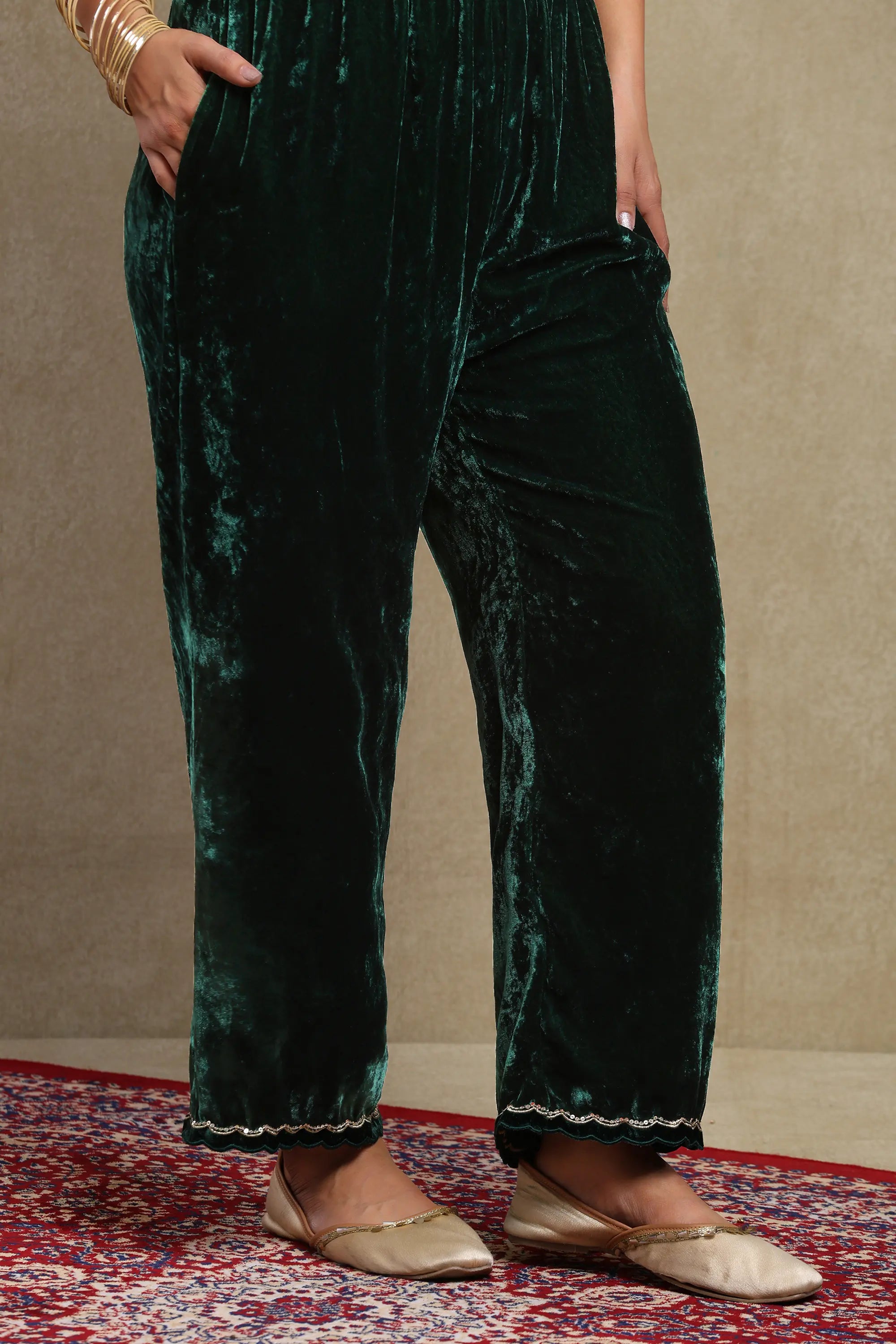 Anam Forest Green Embroidered Kurta Set