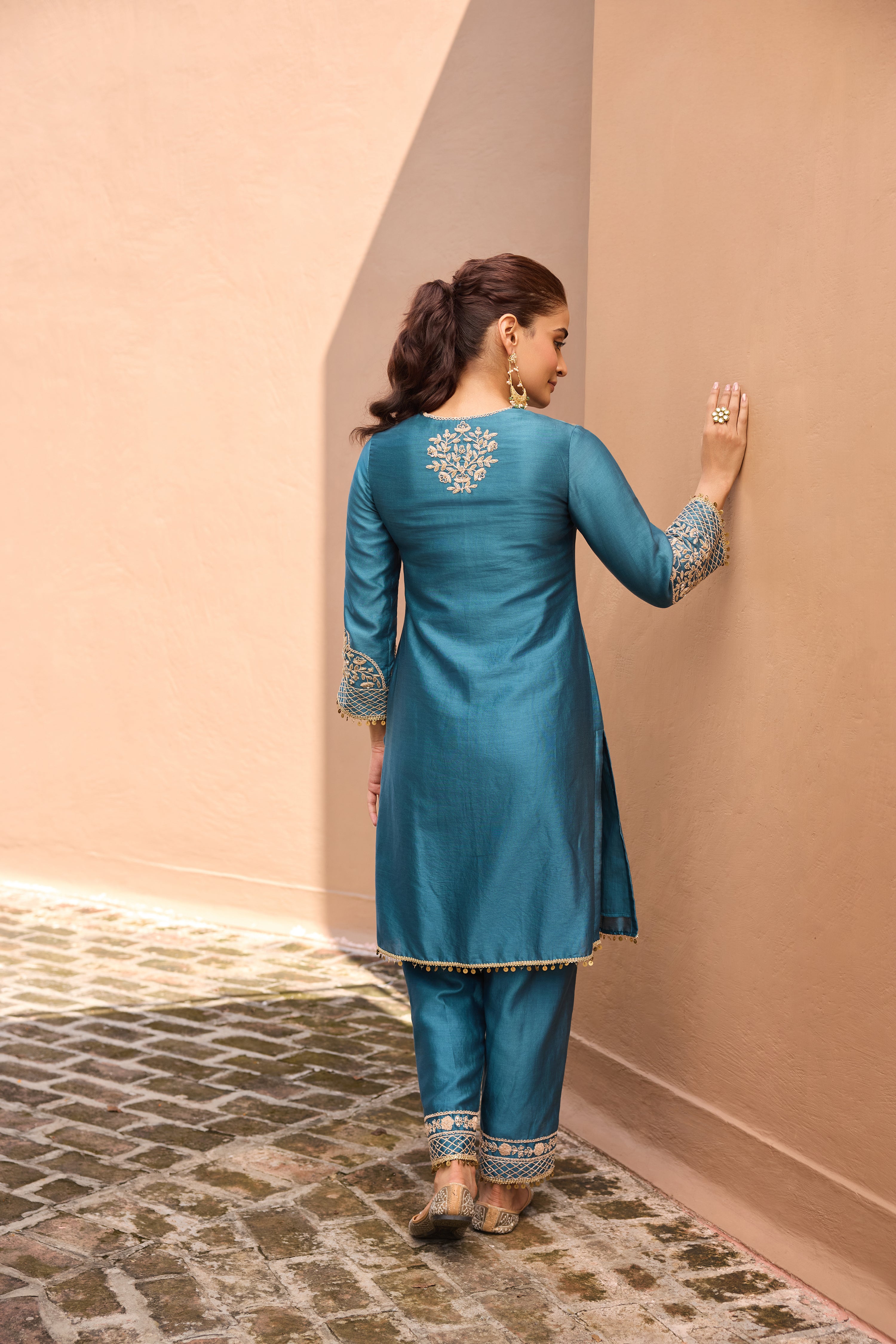 Falak Silk Chanderi Embroidered Cobalt Blue Straight Kurta Set