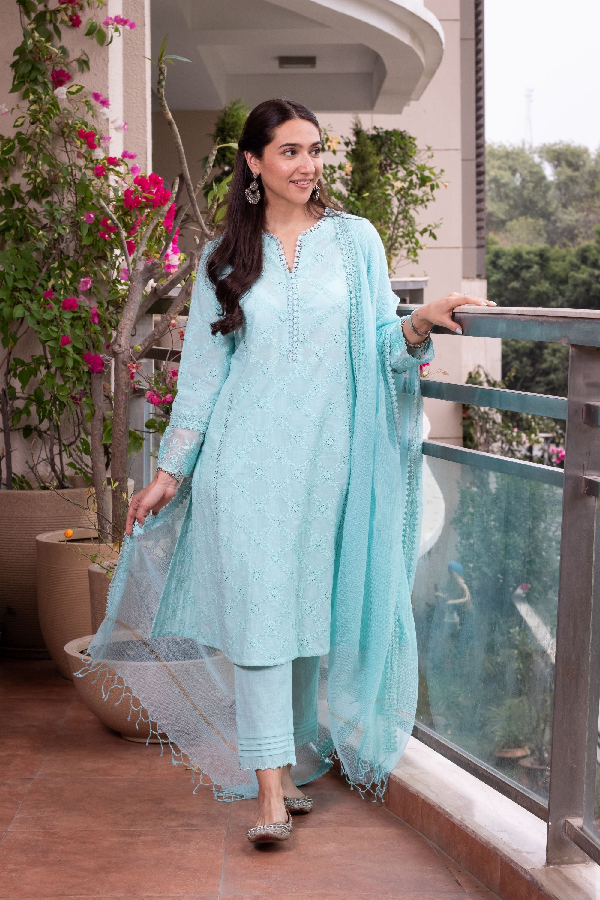 MAIRA BLUE SCHIFFLI EMBROIDERED KURTA SET