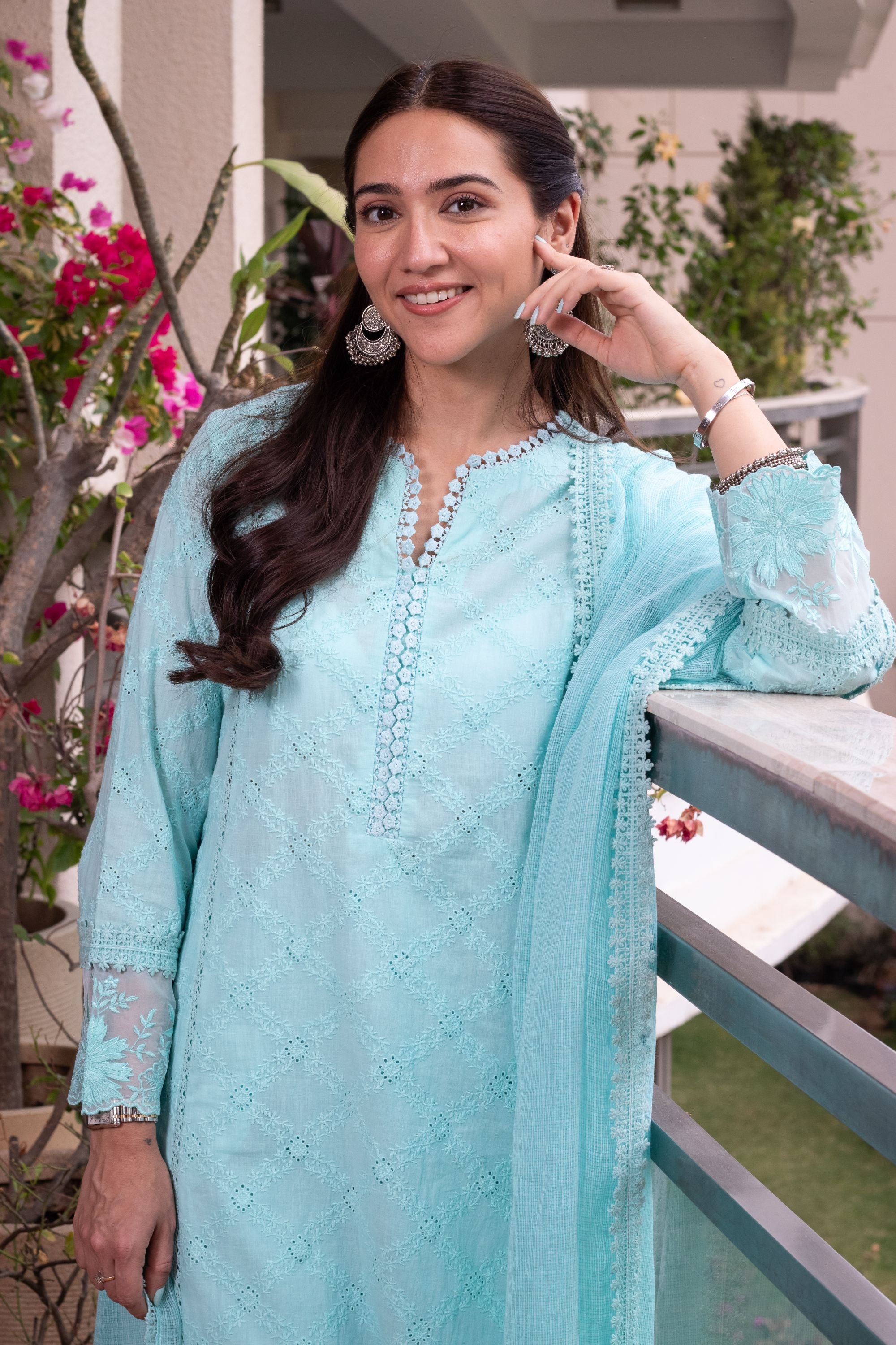 Sahiba Bali in MAIRA BLUE SCHIFFLI EMBROIDERED KURTA SET