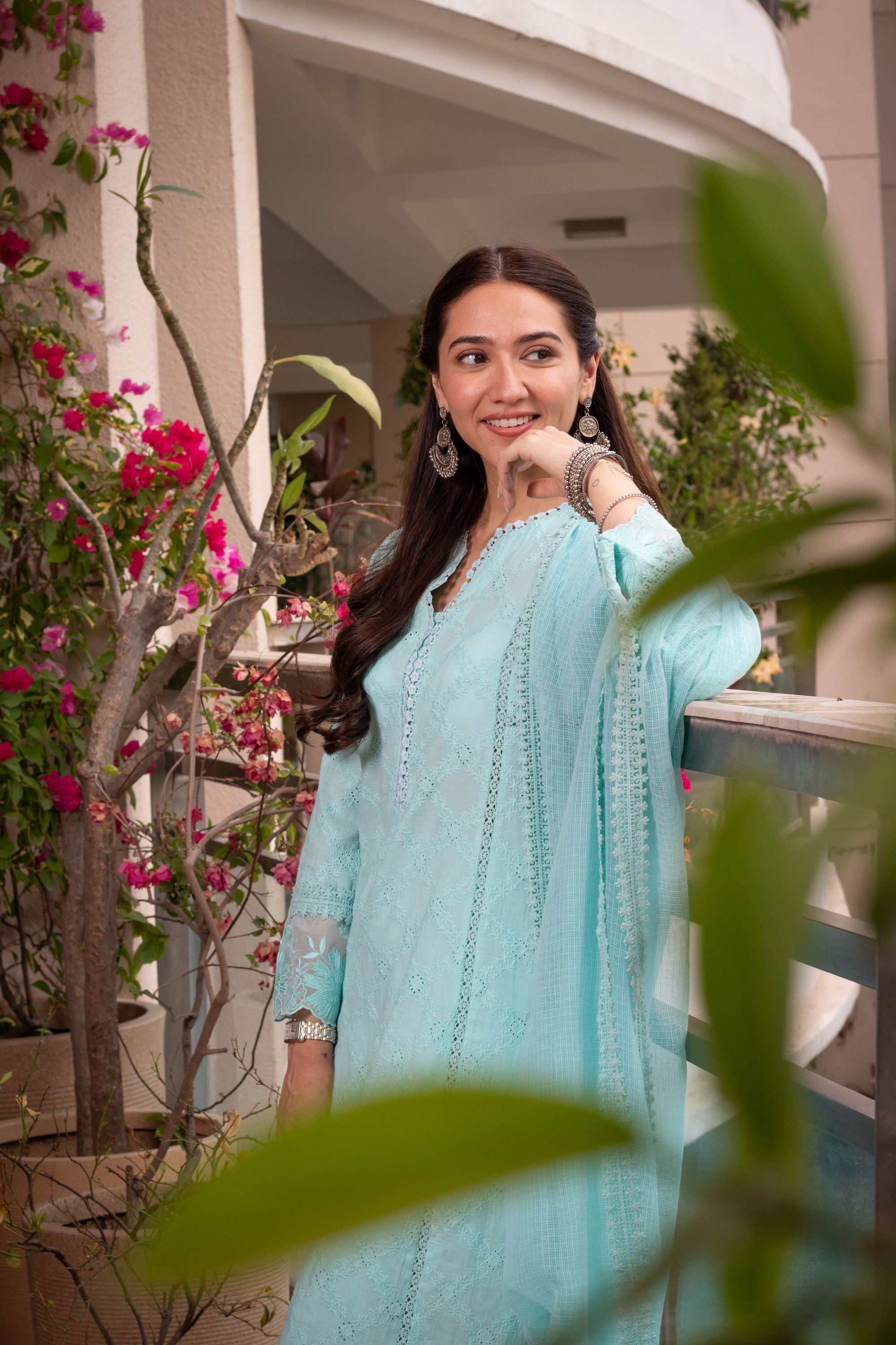 MAIRA BLUE SCHIFFLI EMBROIDERED KURTA SET