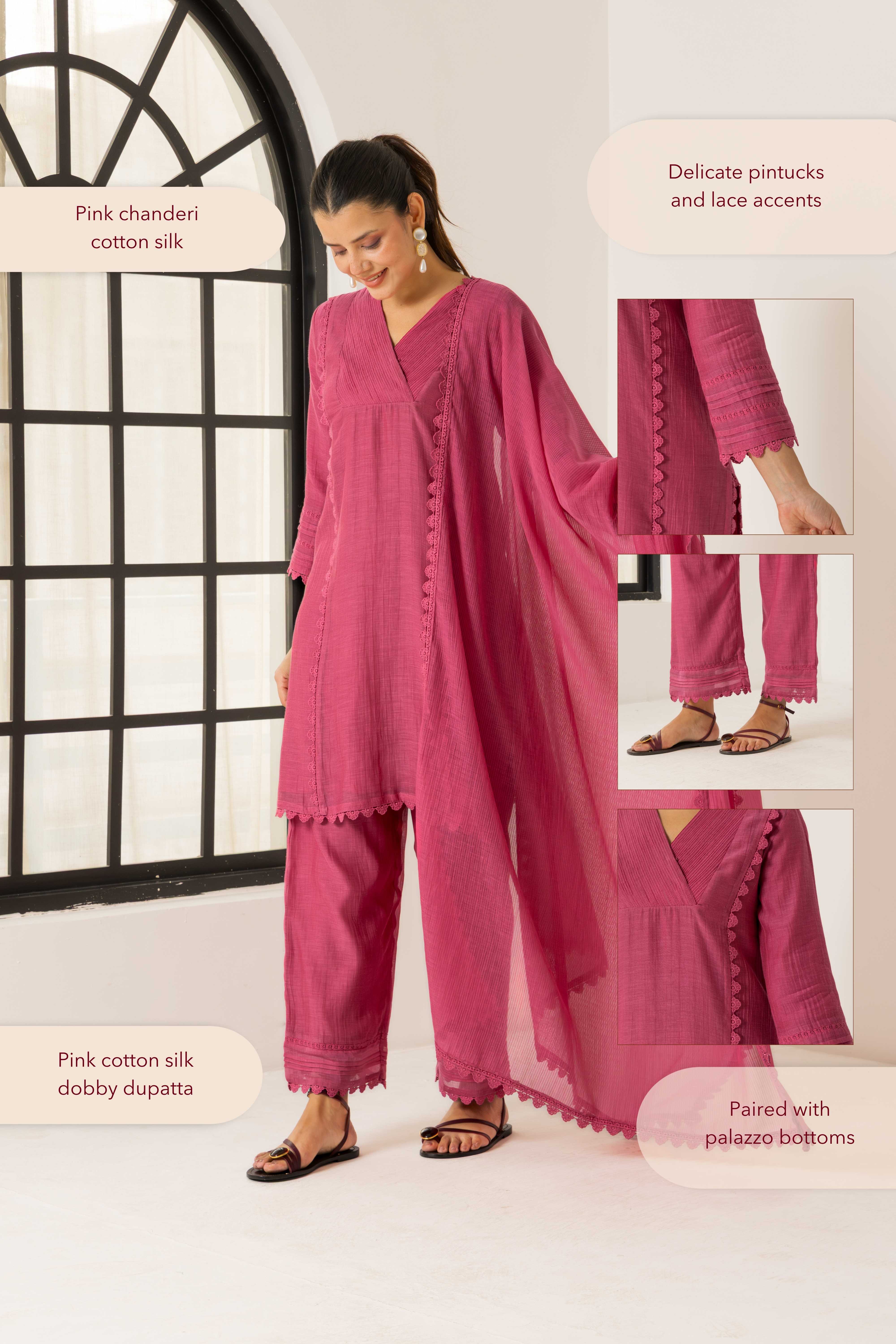 Amara Pink Cotton-Silk Chanderi Kurta Set