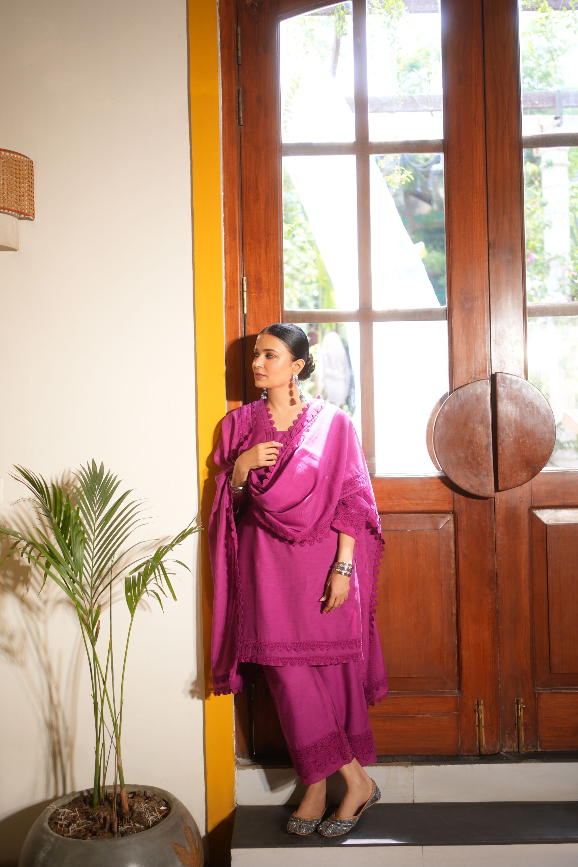 MAYA PLUM COTTON SILK CHANDERI KURTA SET
