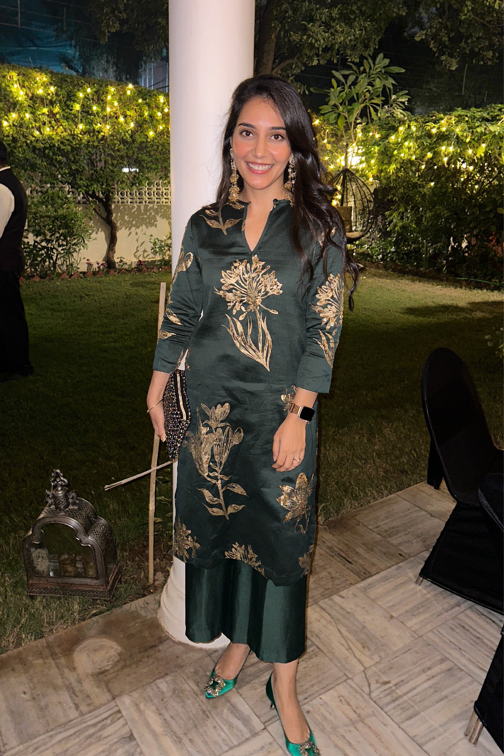 DIYA EMERALD GREEN FOIL PRINTED HANDCRAFTED KURTA SET