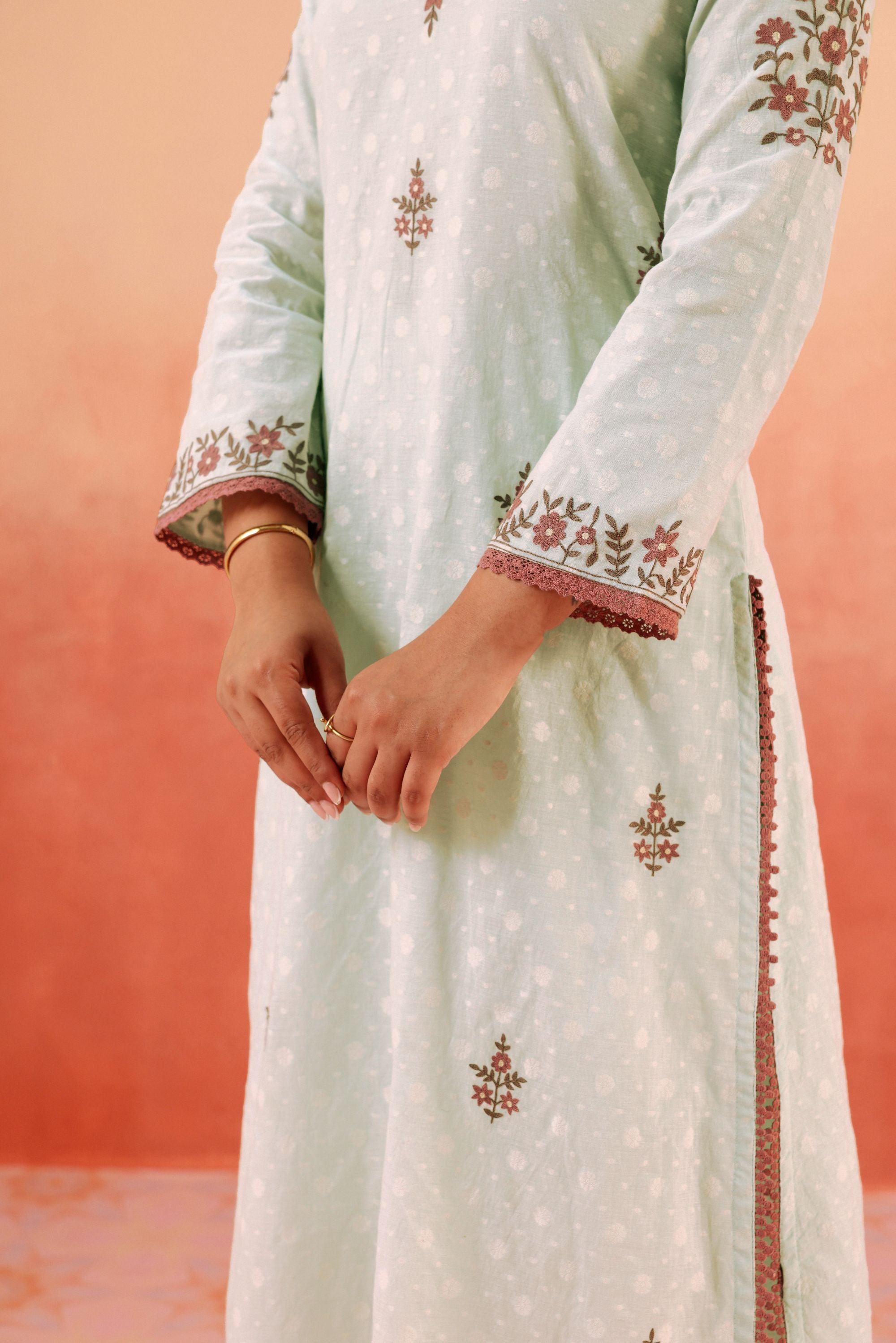 GULBANO BLUE JACQUARD EMBROIDERED KURTA SET (READY TO SHIP)