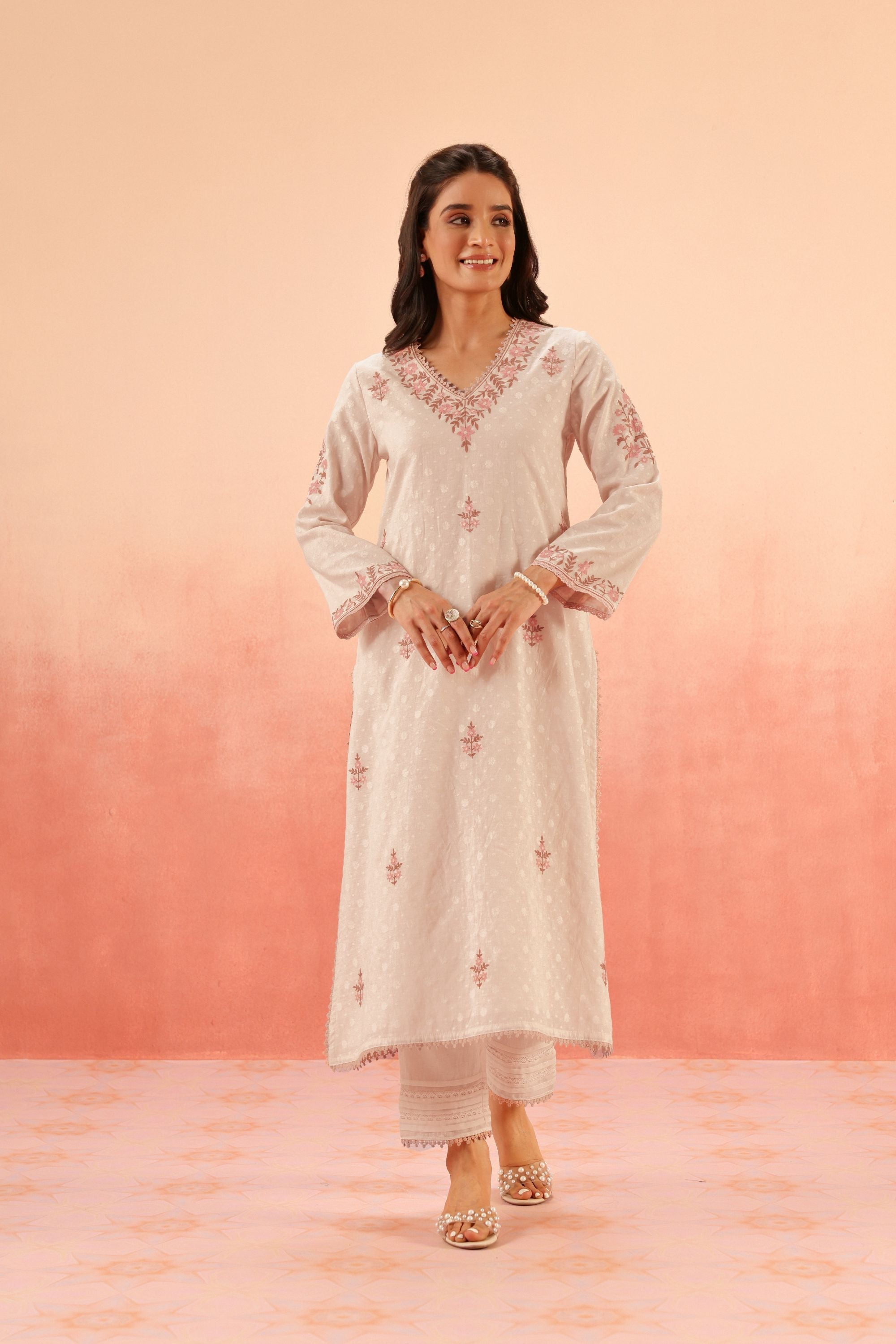 Sahiba Bali in GULBANO PINK JACQUARD EMBROIDERED KURTA SET