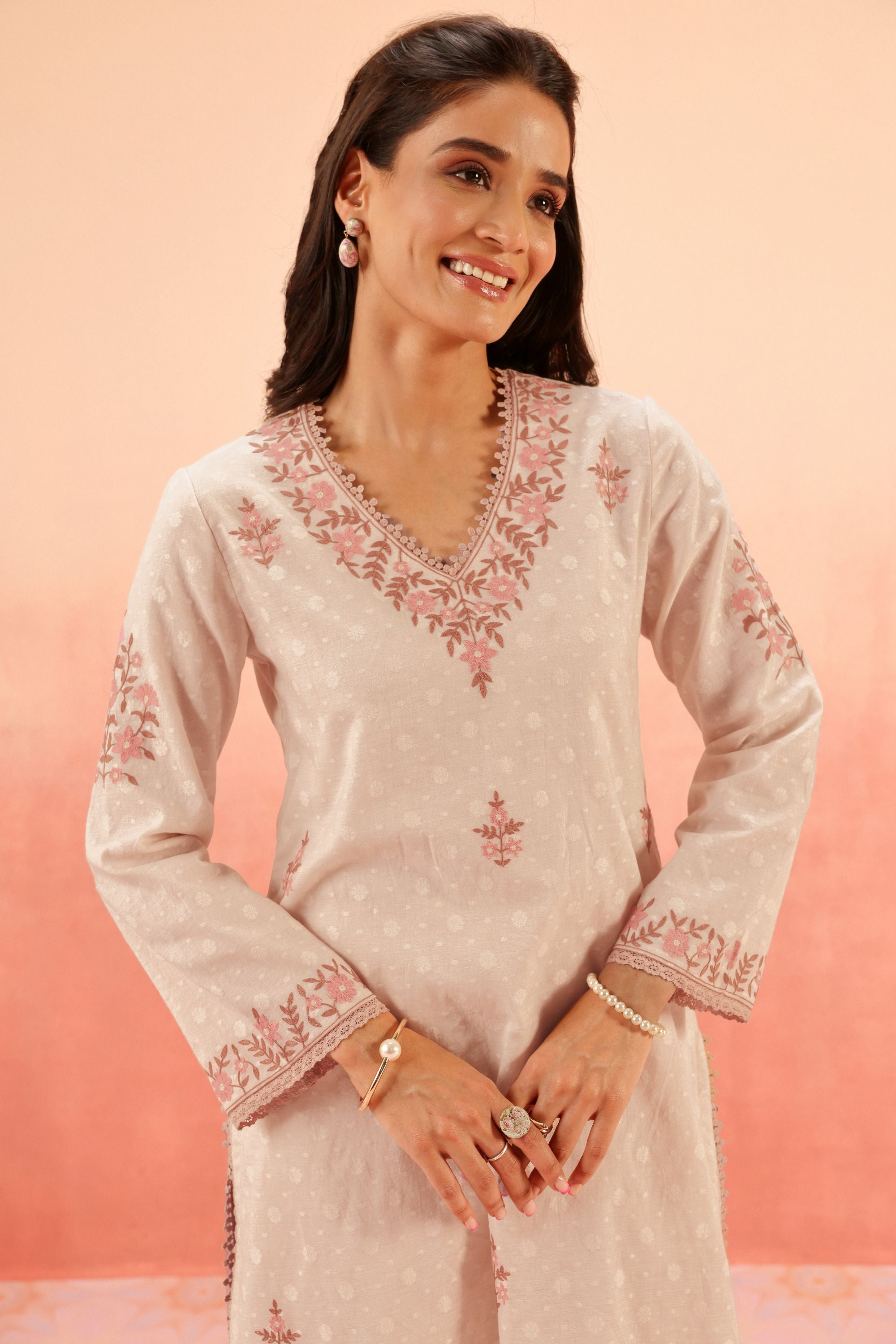 Sahiba Bali in GULBANO PINK JACQUARD EMBROIDERED KURTA SET