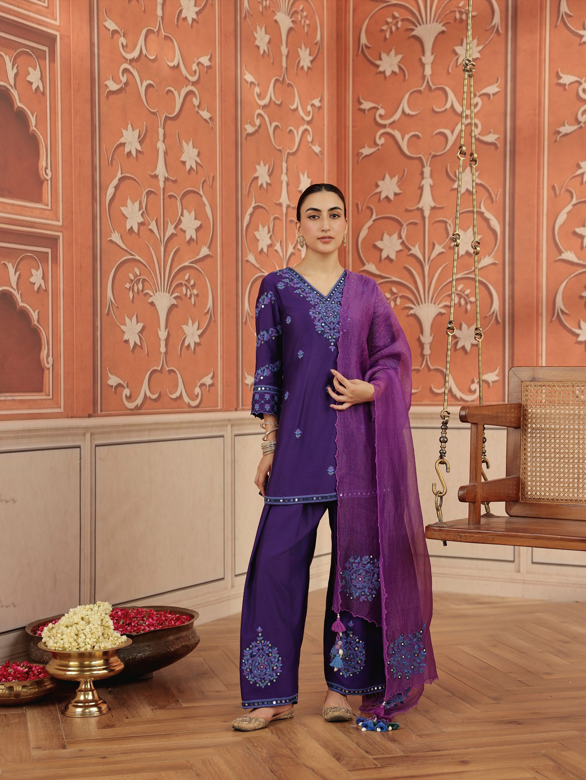 Arushi Purple Handcrafted Kurta Set With Farshi Salwar