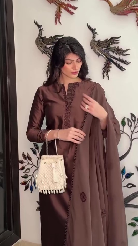 Seher Singh in KYRA BROWN SILK CHANDERI HANDCRAFTED KURTA SET