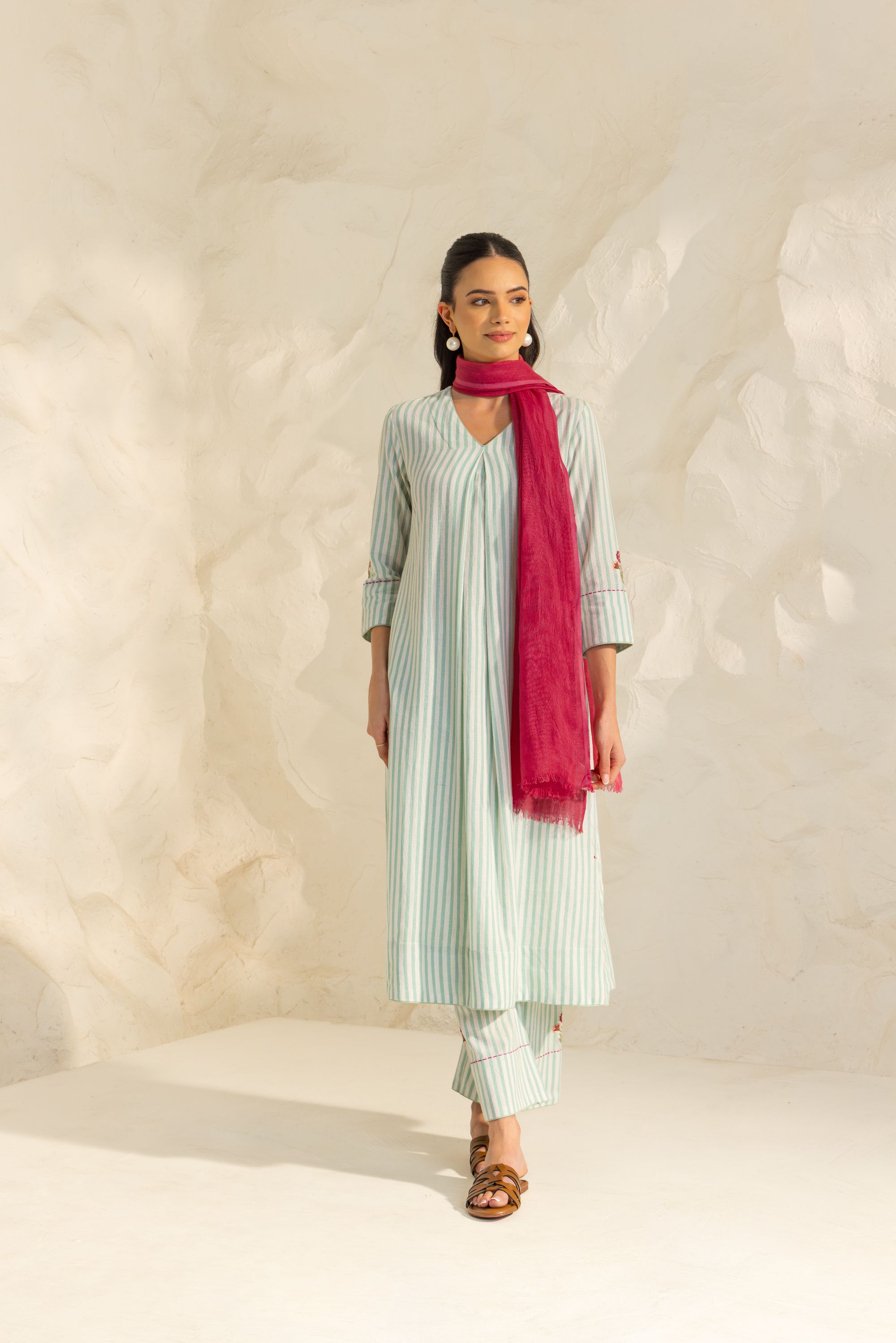 Zaria Green Embroidered Yarn Dyed Handcrafted Kurta Set