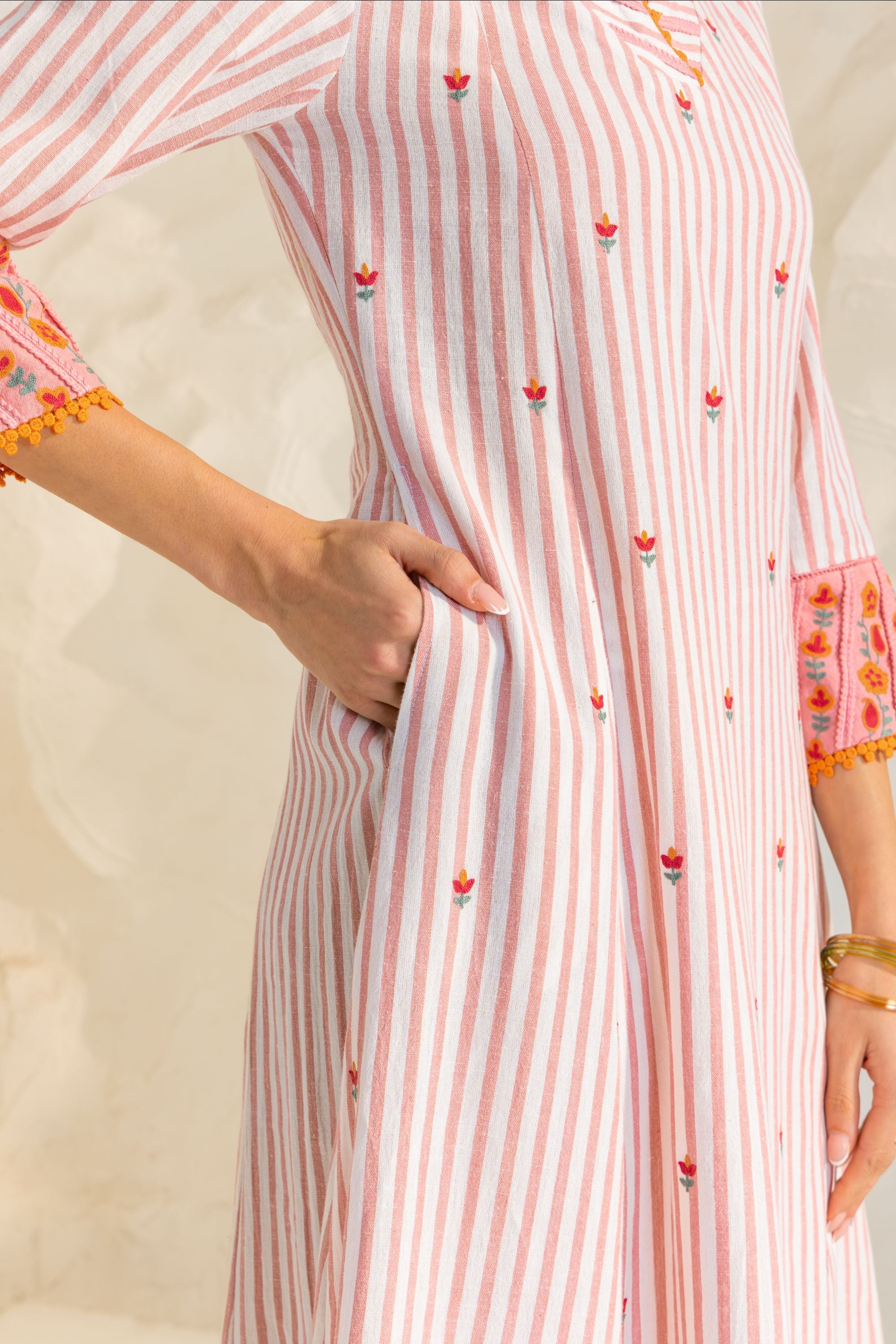 Zareen Pink Embroidered Yarn Dyed Handcrafted Kurta Set
