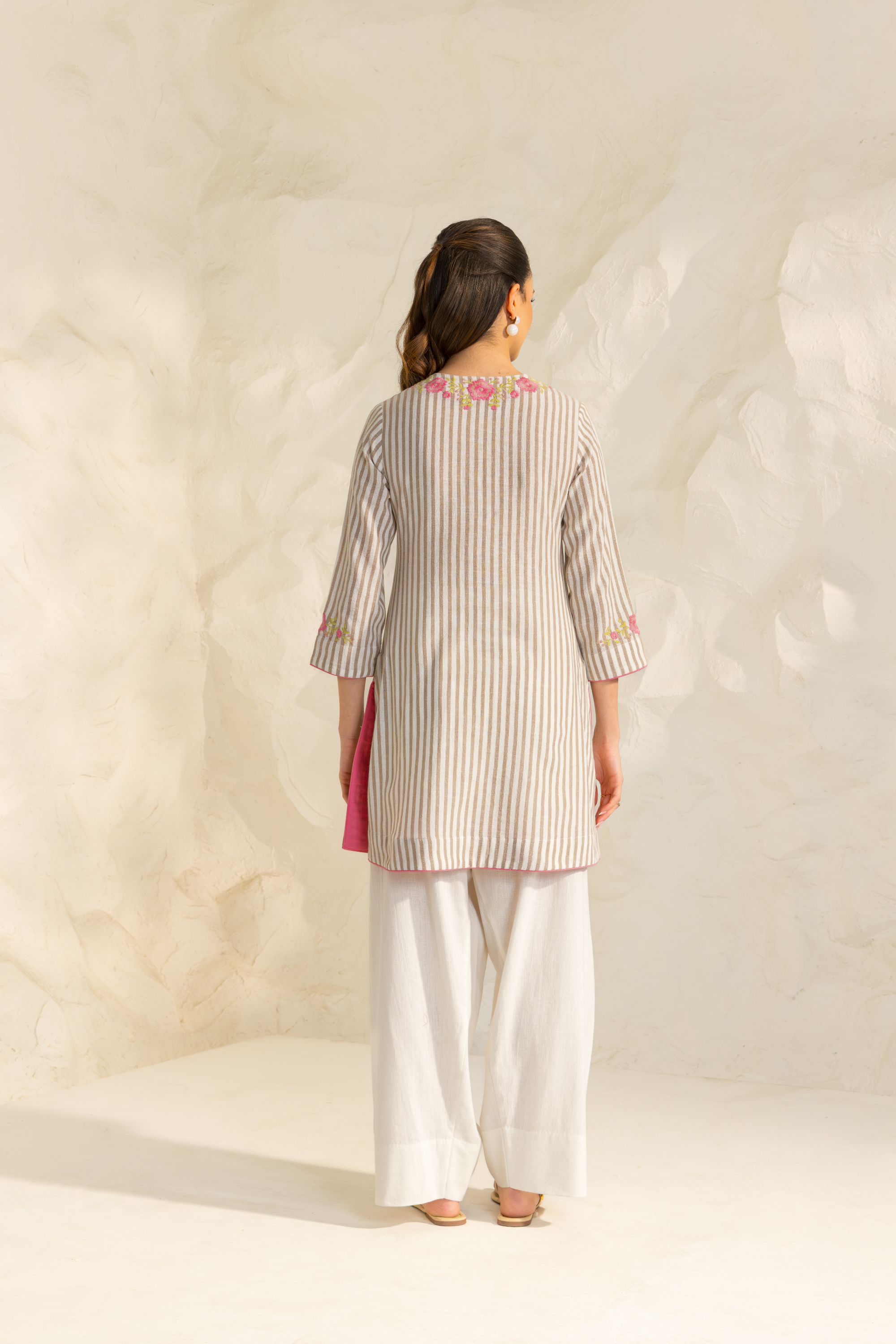 Zainab Beige Embroidered Yarn Dyed Handcrafted Kurta Set with Farshi Salwar