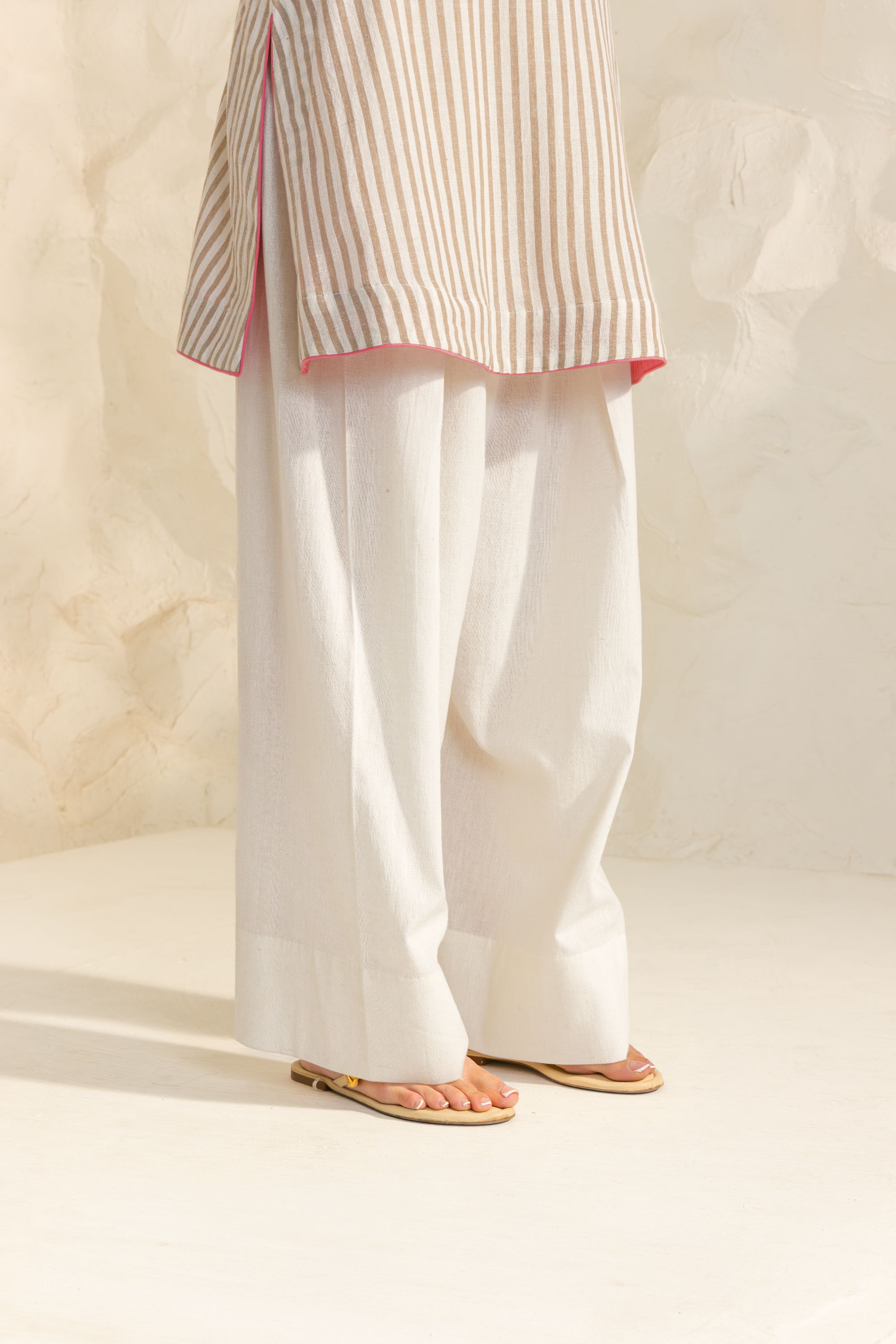 Zainab Beige Embroidered Yarn Dyed Handcrafted Kurta Set with Farshi Salwar