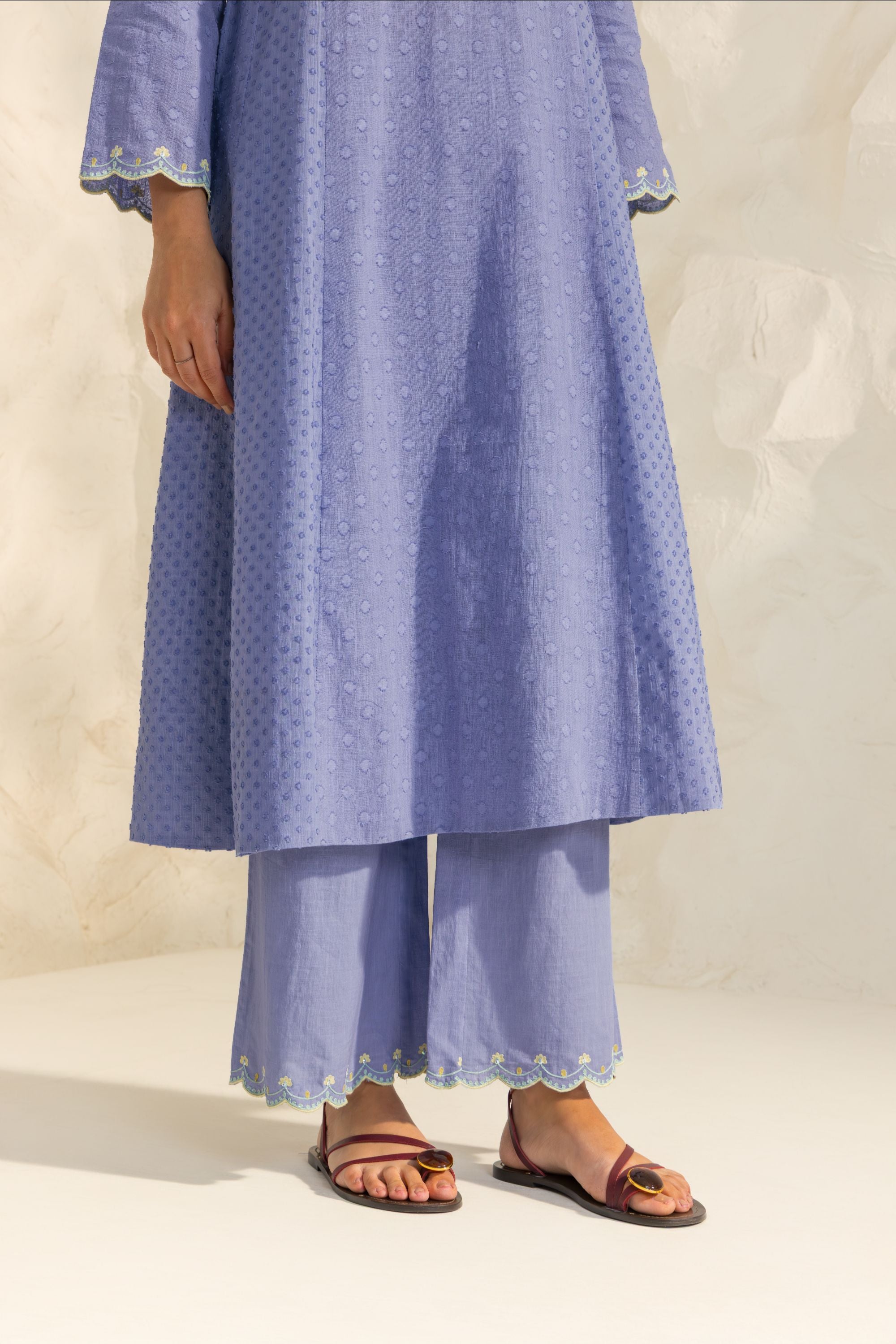 Kiara Blue Cotton Slub Jacquard Handcrafted Kurta Set with Aari Embroidery